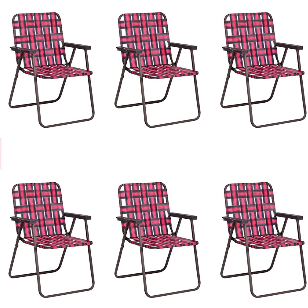 6-Piece Steel Folding Portable Beach Lawn Chair with Webbing Seat, Red