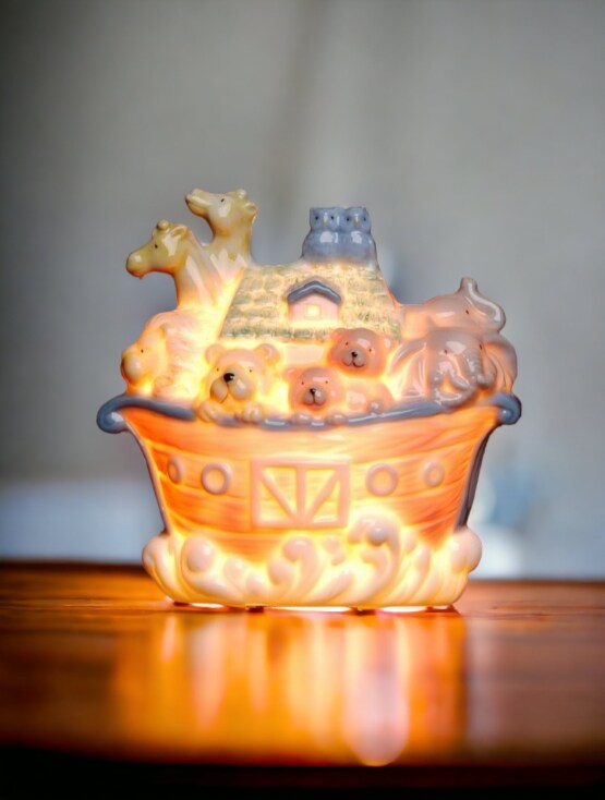 Ceramic Noah&#x27;s Ark Plug-In Night Light, Home D&#xE9;cor, Religious D&#xE9;cor, Religious Gift, Church D&#xE9;cor, Baptism Gift, Nursery Room Decor