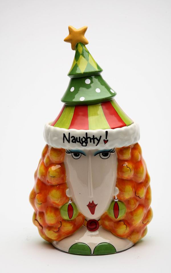 Ceramic Naughty or Nice 2-Sided Lady Cookie Jar, Home D&#xE9;cor, Gift for Her, Gift for Mom, Kitchen D&#xE9;cor, Christmas D&#xE9;cor