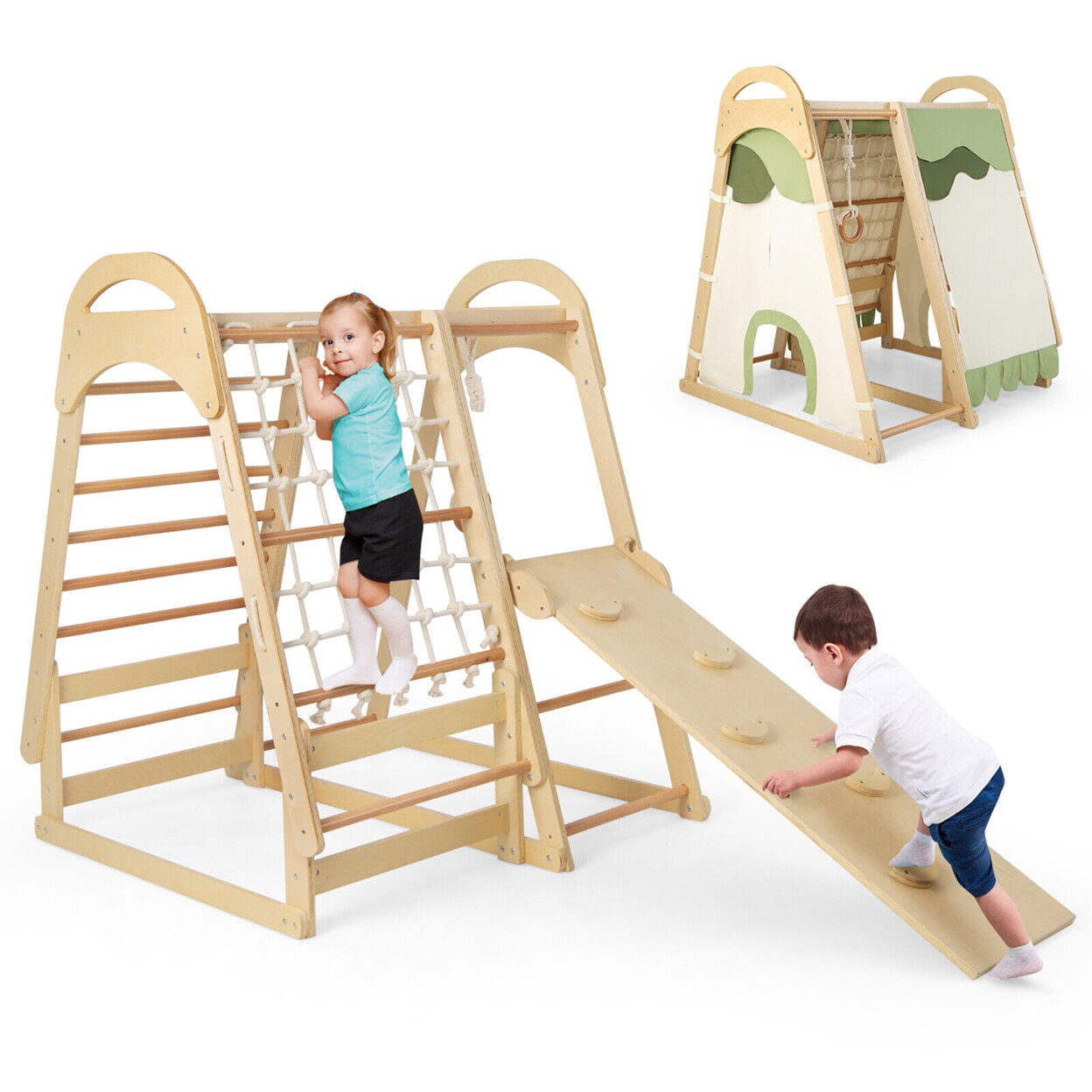 Kids Climbing Toy W/ Slide Climbing Net Climbing Rock Removable Tent