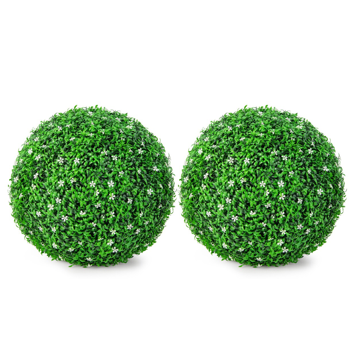 Gymax 2 PCS Artificial White Flower Grass Topiary Balls 19'' Faux Balls  Indoor Outdoor