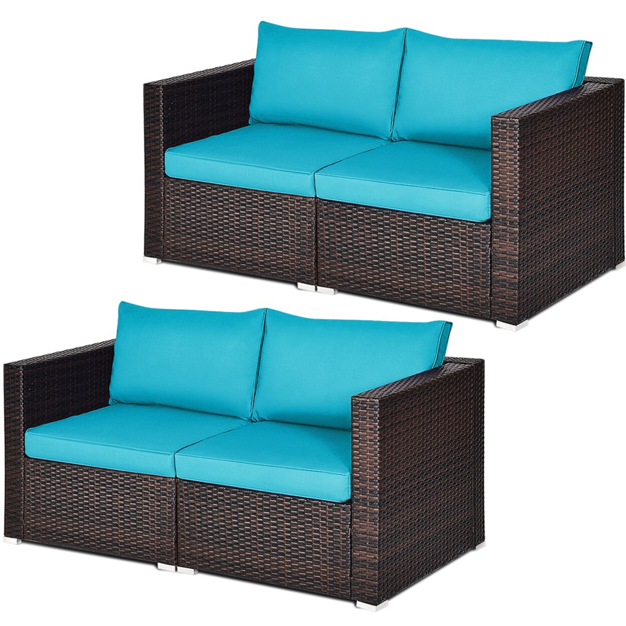 Gymax 4PCS Rattan Corner Sofa Set Patio Outdoor Furniture Set w/ Blue