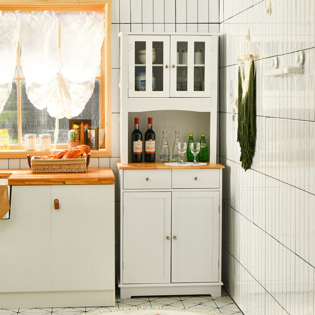Buffet Hutch Kitchen Storage Cabinet W/ Microwave Stand Storage Shelves