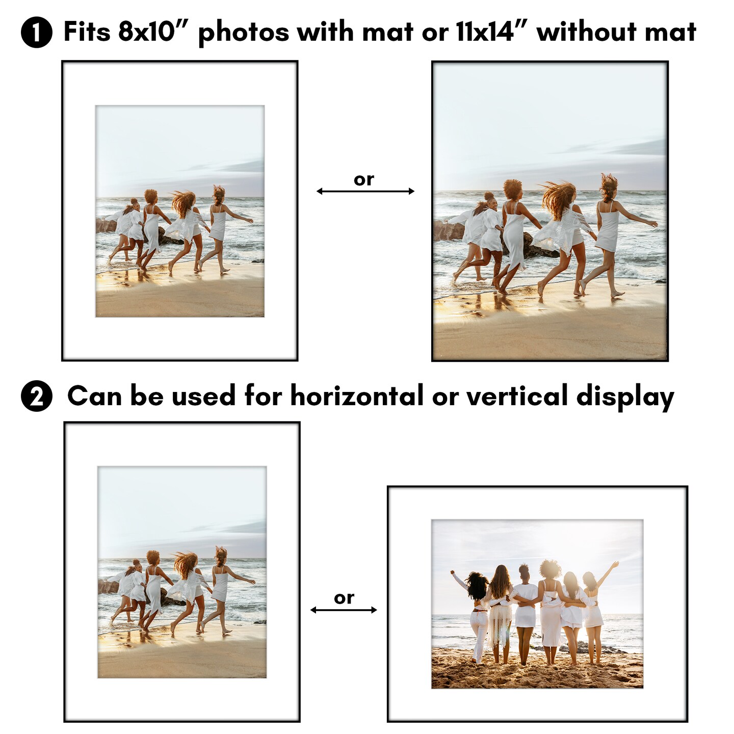 Americanflat Front Loading Picture Frame Set with Mat - Set of 3 - Wall Decor Frames - Shatter Resistant Glass - Hanging Hardware with Snap-Out Easel - Black