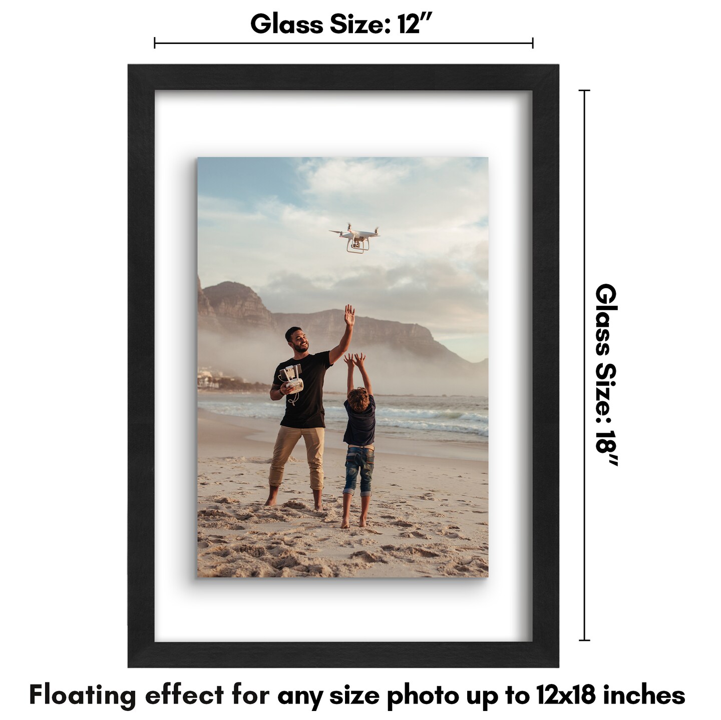 Americanflat Floating Picture Frame for Wall Art - Photo Frame with Floating Effect for Photos, Wall Art, and Pressed Flowers - Polished Glass Cover - Hanging Hardware