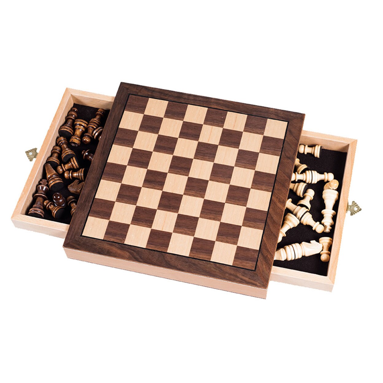 Trademark Games Elegant Inlaid Wood Chess Cabinet w/ Staunton Wood Chessmen