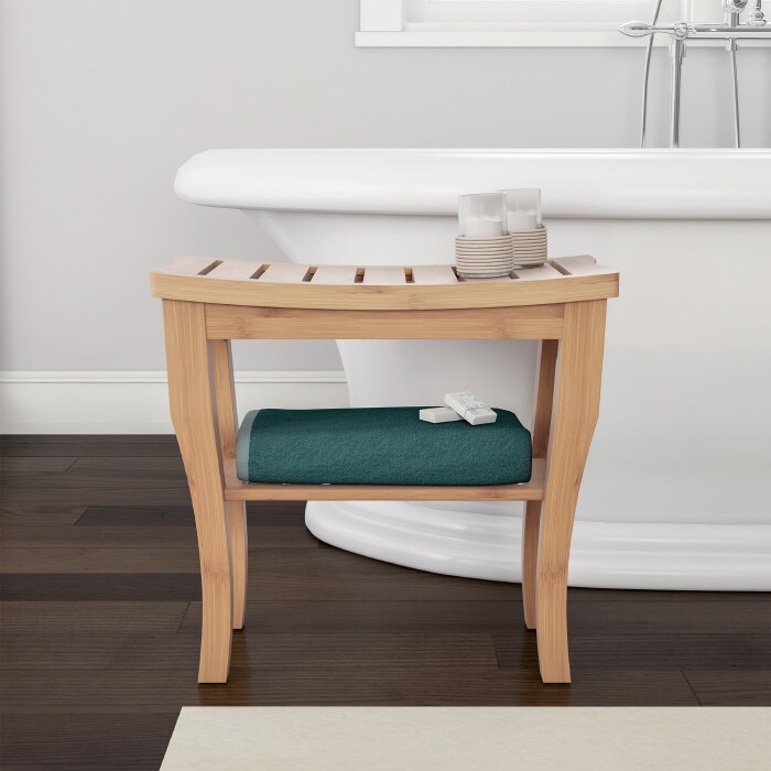 Lavish Home Shower Bench-Water Resistant Natural Eco-Friendly Bamboo with Storage Shelf for Bathroom Spa or Sauna Decor