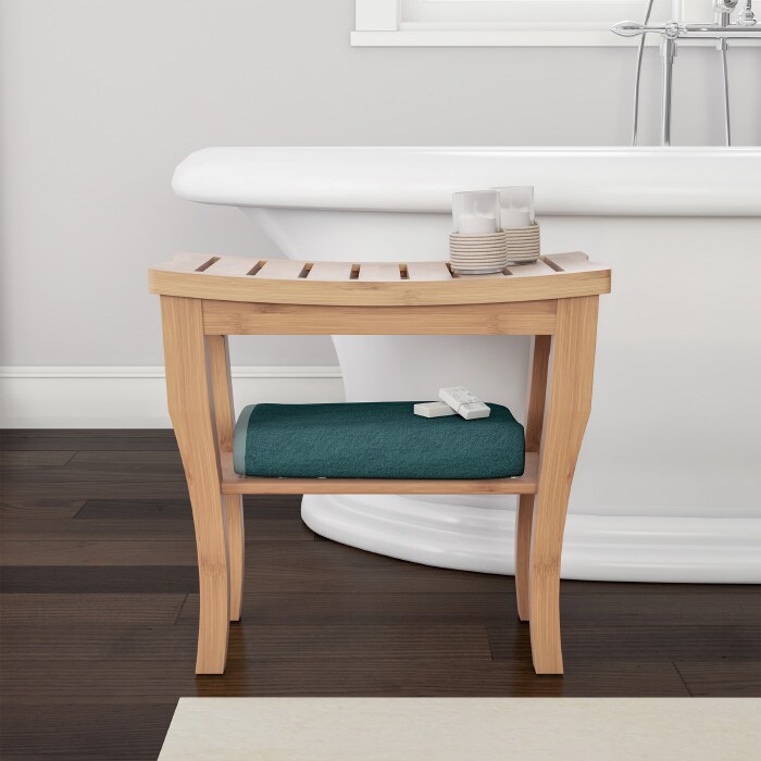 Bamboo Shower Bench Eco-Friendly Water Resistant With Storage Shelf 19X10x17.6