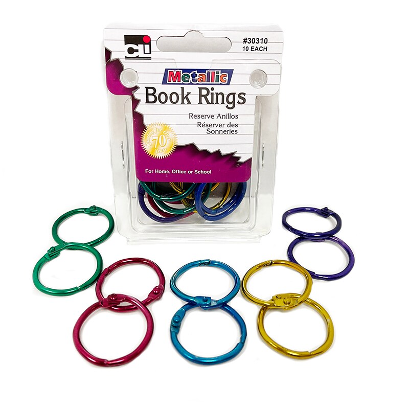 BAZIC Loose Leaf Binder Ring, Assorted Sizes (1, 1 1/2, 2), Book Rings  Binder Rings, Nickel Plated Steel Metal Ring (10/Pack), 3-Packs