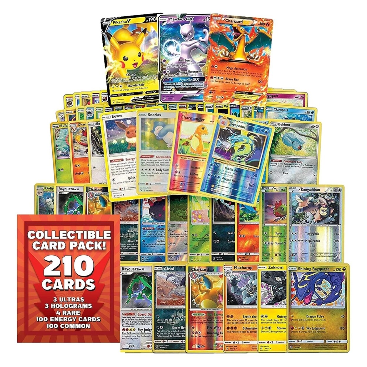 Pokemon Trading Cards 210Ct Assorted 3 Gx 3 Hologram 4 Rare Collectible Pack Mighty Mojo
