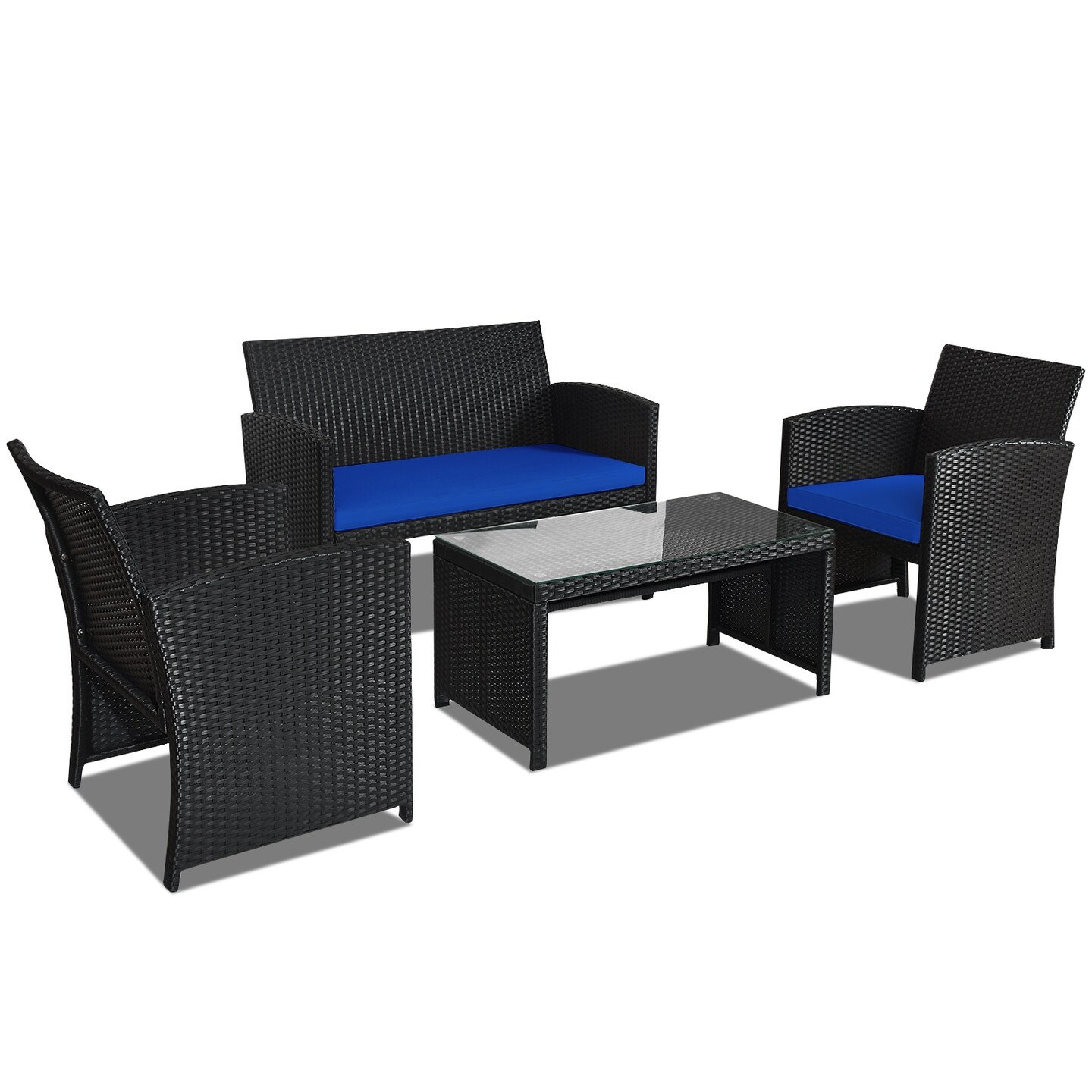 4 Pcs Wicker Conversation Furniture Set Patio Sofa and Table Set