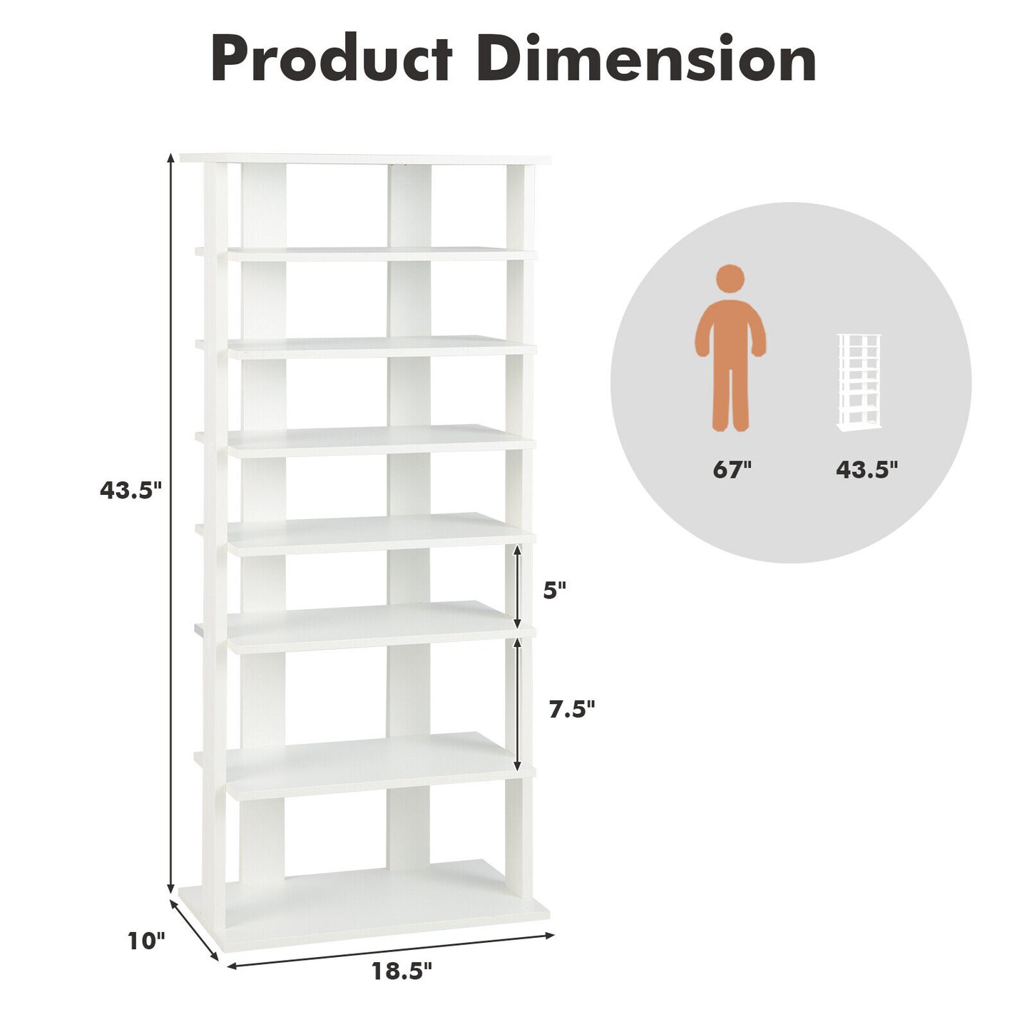 7-Tier Dual 14 Pair Shoe Rack Free Standing Concise Shelves Storage