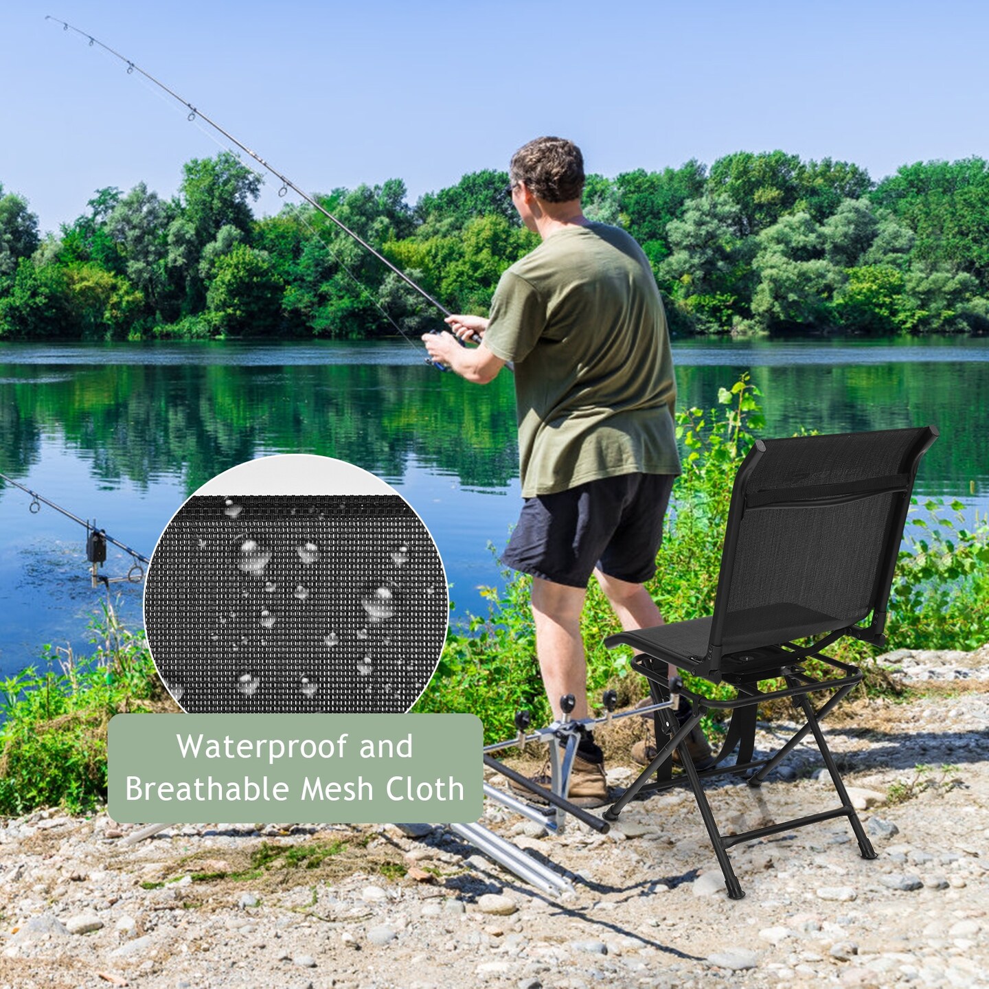 Foldable 360-Degree Swivel Chair with Iron Frame for All-weather Outdoor