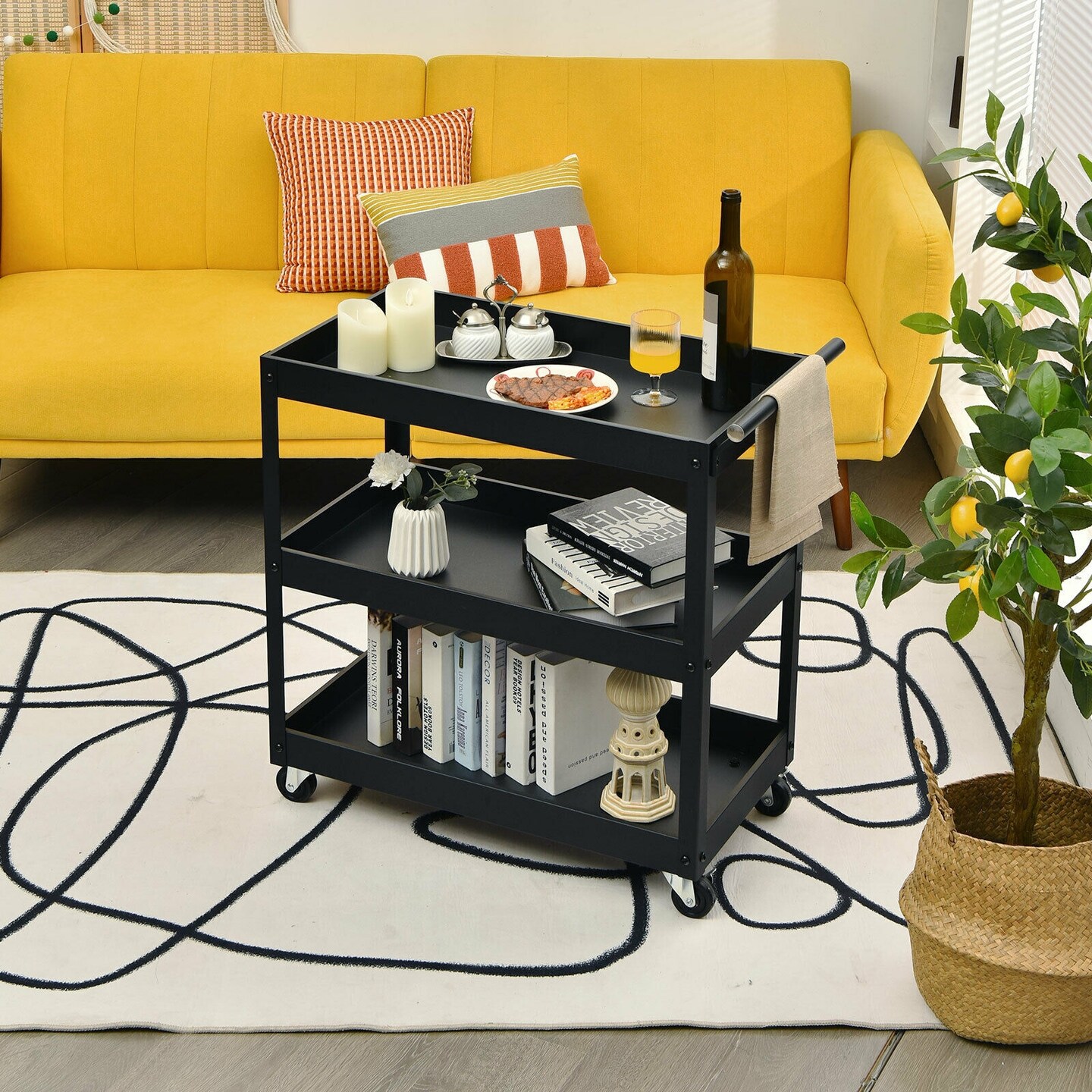 3-Tier Utility Cart Metal Mental Storage Service Trolley