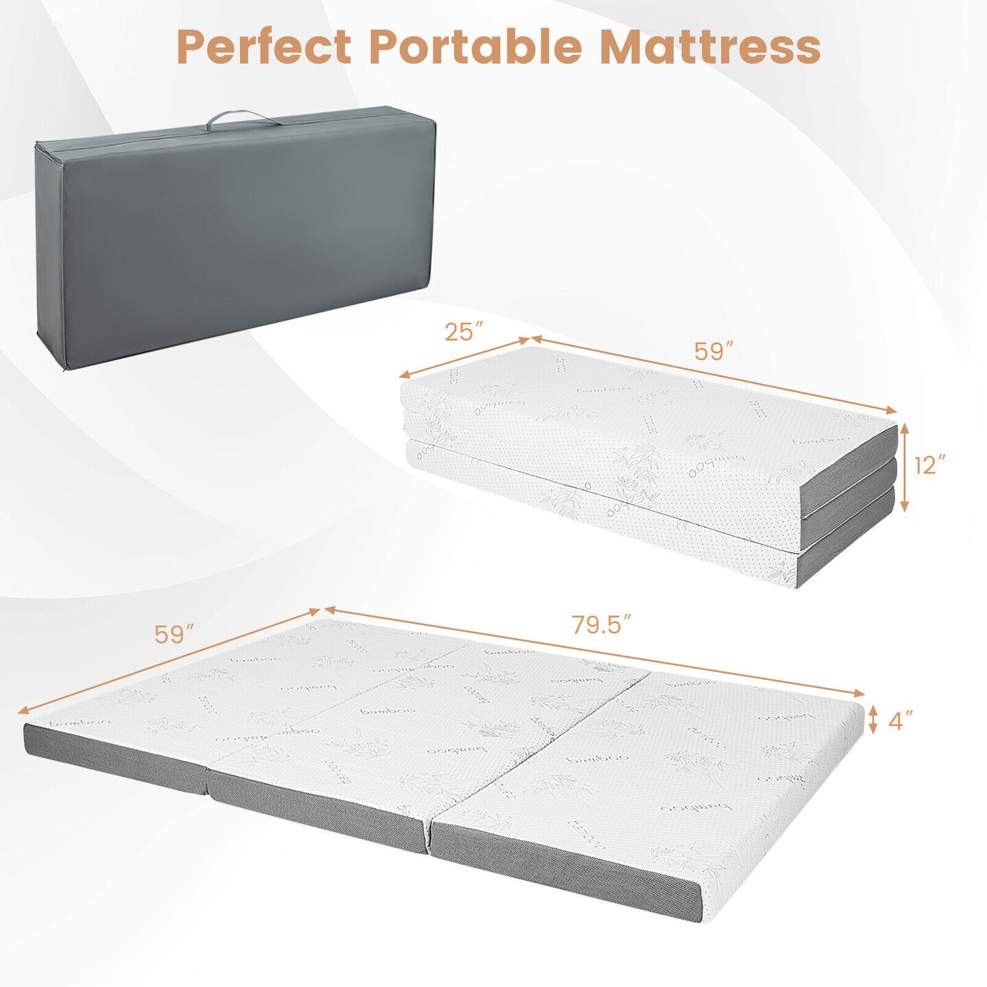 4-Inch Tri-Fold Cool Gel Memory Foam Mattress with Ergonomic Support