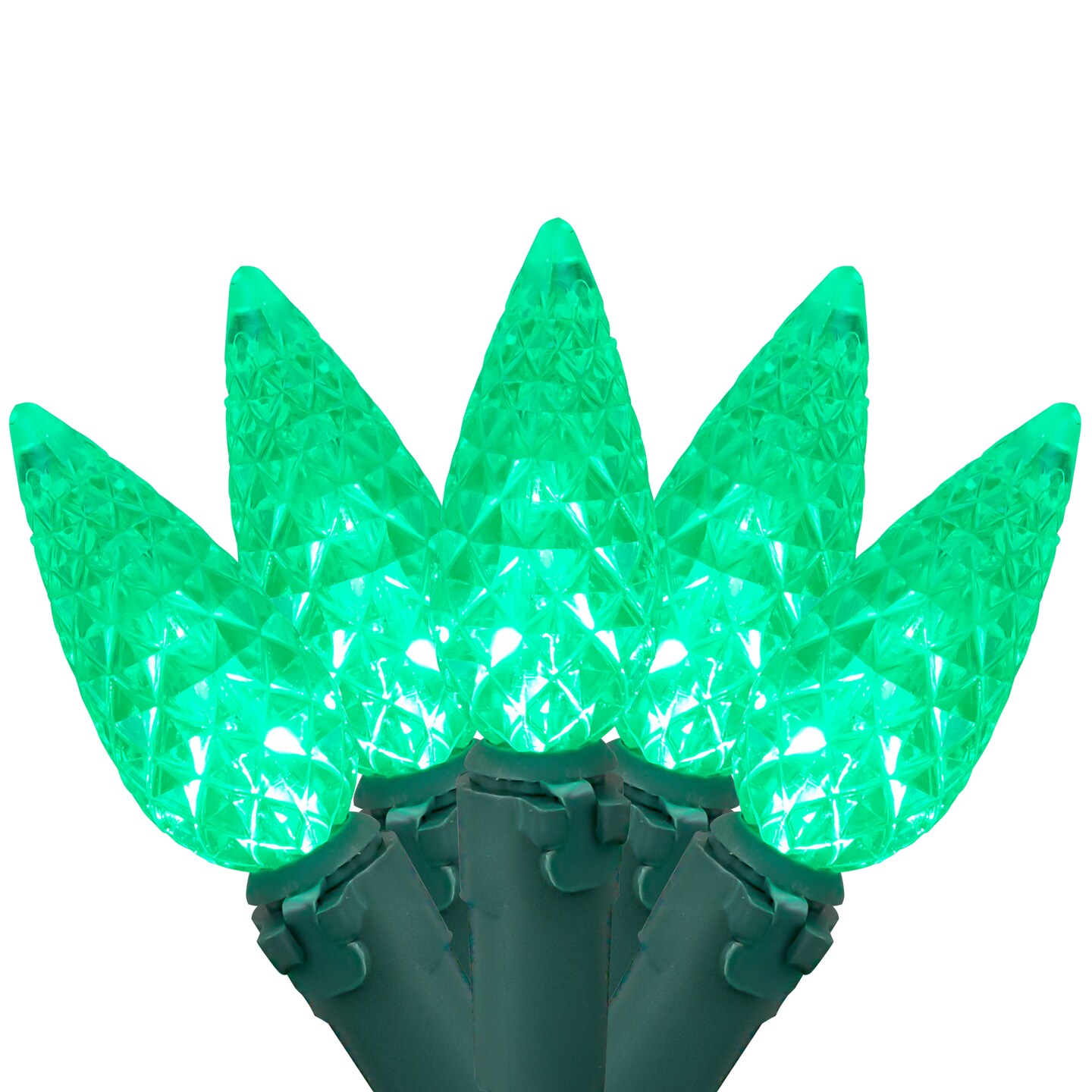 Northlight 70-Count Green Faceted C6 LED Christmas Light Set - 23ft Green Wire