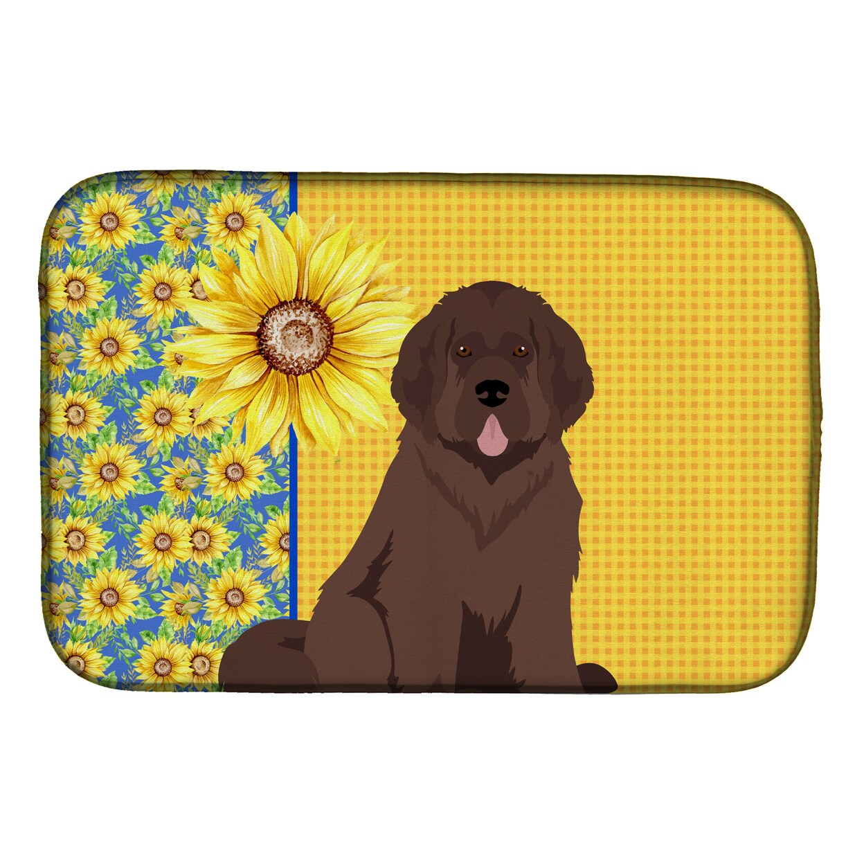 Caroline&#x27;s Treasures Summer Sunflowers Brown Newfoundland Dish Drying Mat