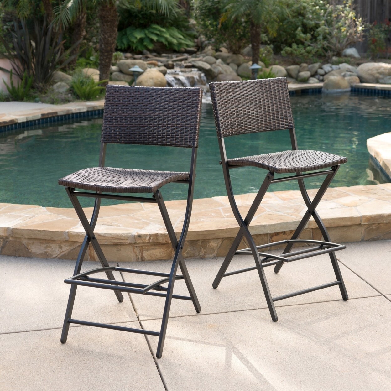GDFStudio Marinelli Outdoor Multibrown Wicker 28-Inch Barstools (Set of 2)