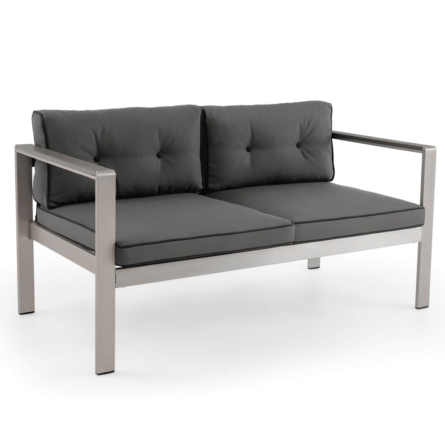 Costway Patio Aluminum Loveseat Sofa Outdoor Chair with WPC Armrests & Cushions Backyard