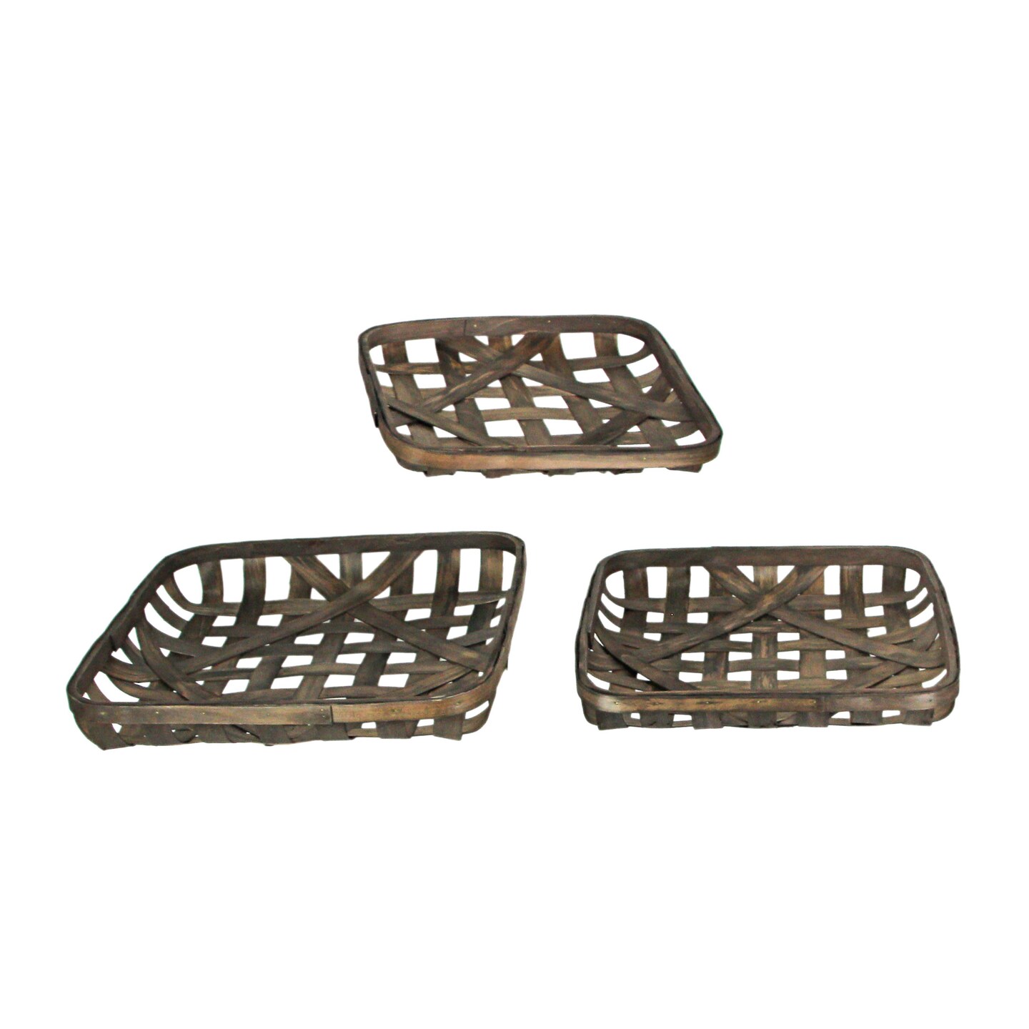 Square Woven Chipwood Tobacco Basket Tray Decorative Serving Display Set of 3