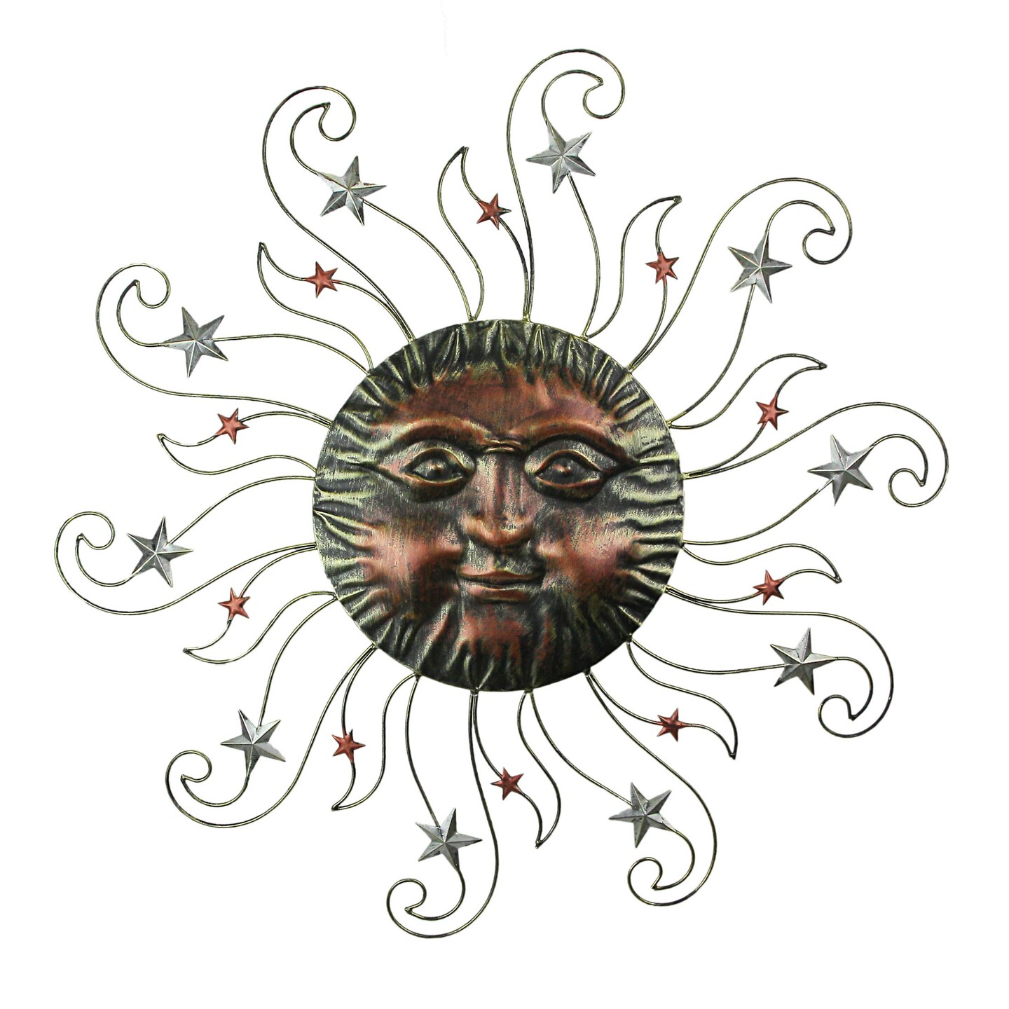 Metal Swirl Sun Face Decorative Sculpture Outdoor Home Decor Wall Art Plaque
