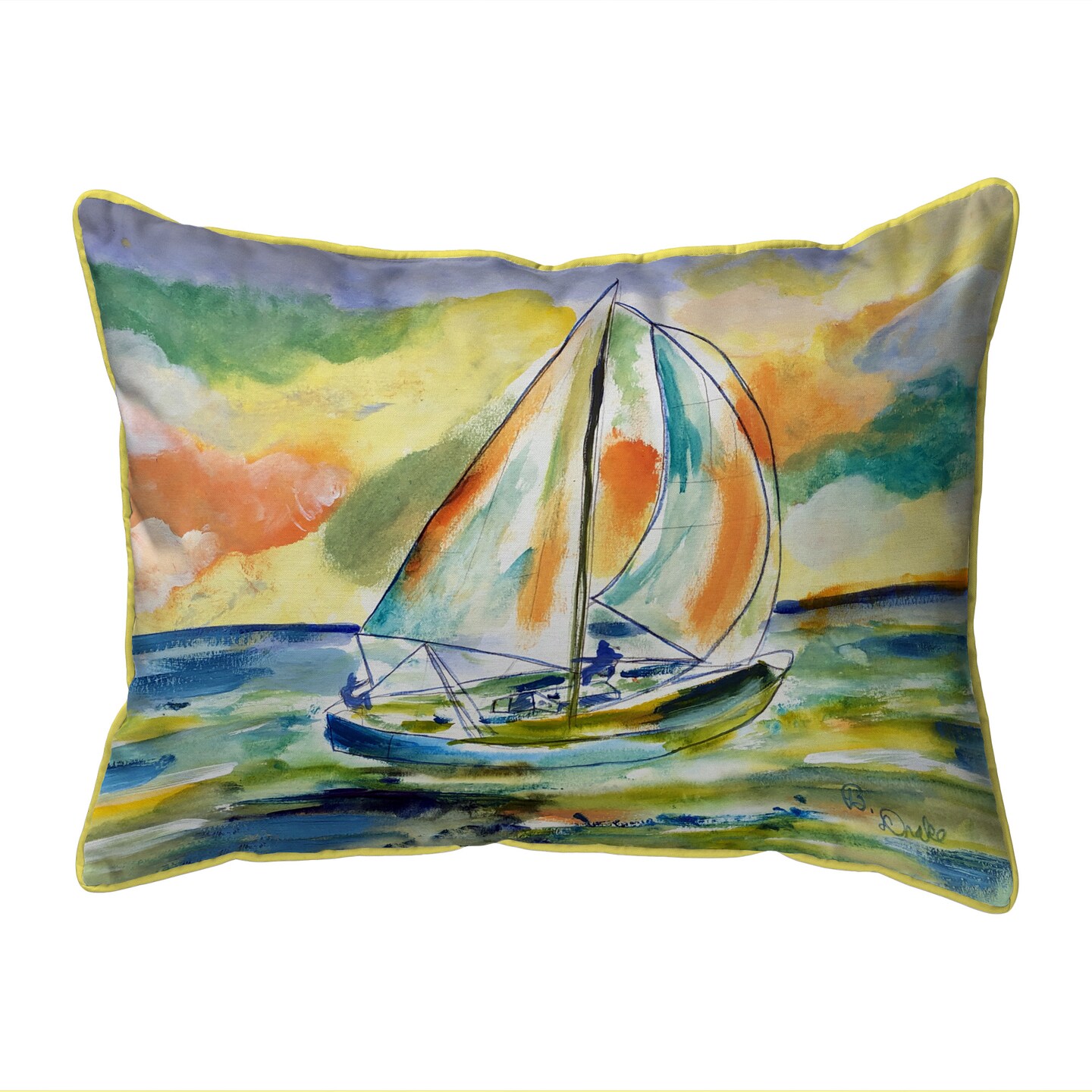 Betsy Drake Orange Sailboat Extra Large Zippered Indoor/Outdoor Pillow 20x24