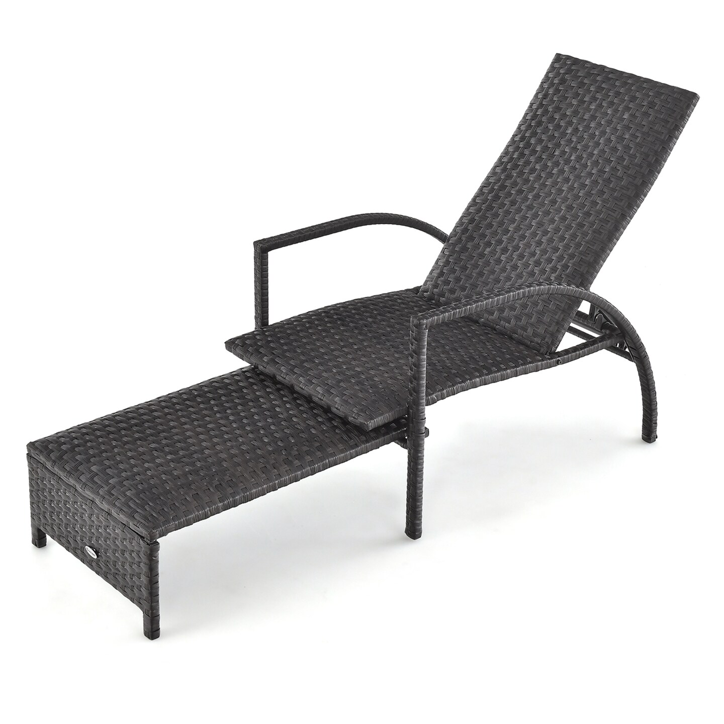 Costway Patio Wicker Elastic Sponge Lounge Chair Back Adjustable with Retractable Ottoman