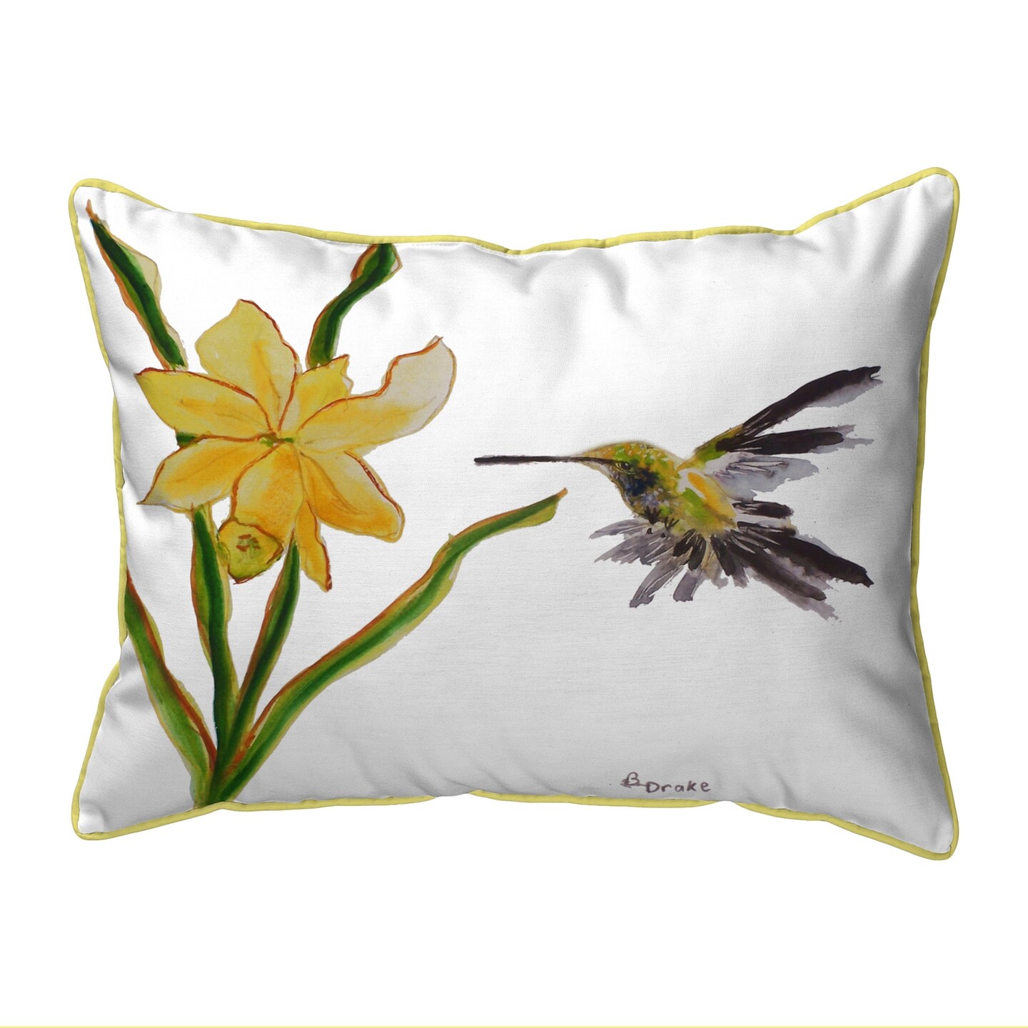 Betsy Drake Yellow Hummingbird Extra Large 20 X 24 Indoor / Outdoor Pillow