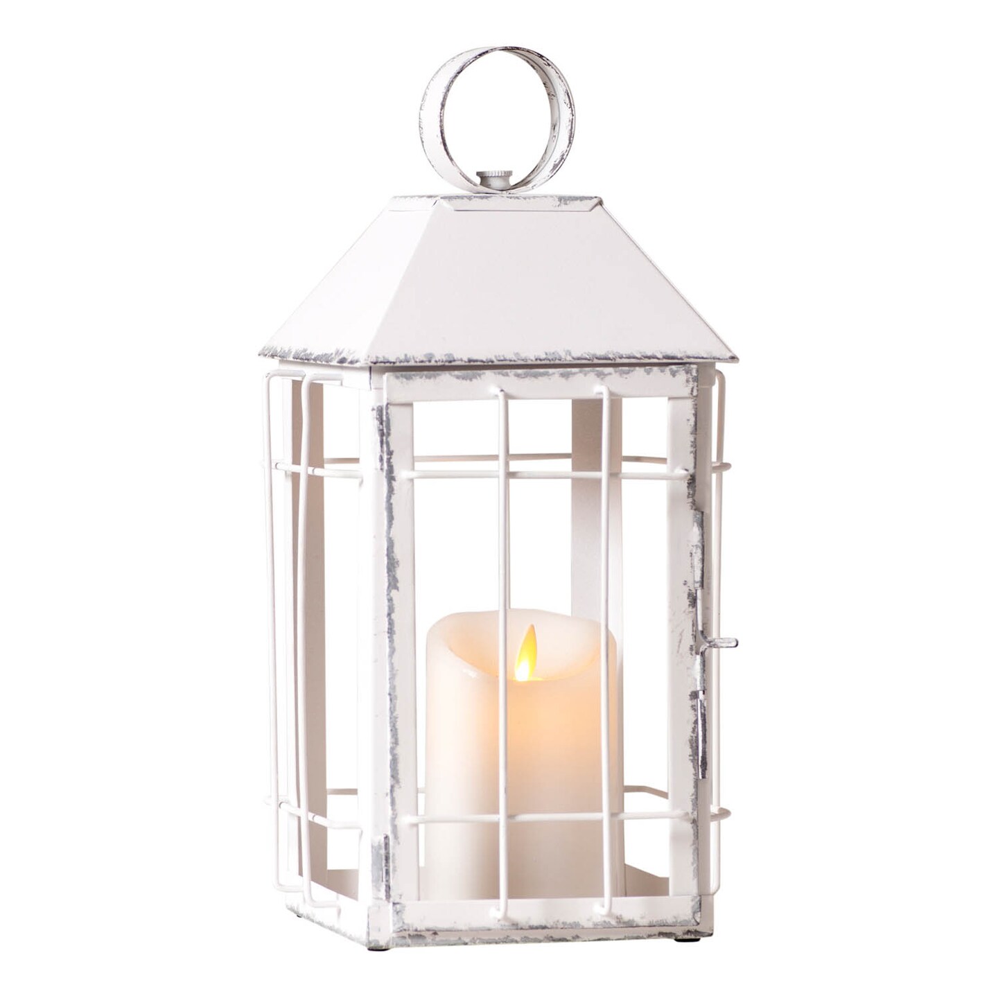 Irvins Country Tinware Rustic Table Lantern in Rustic White