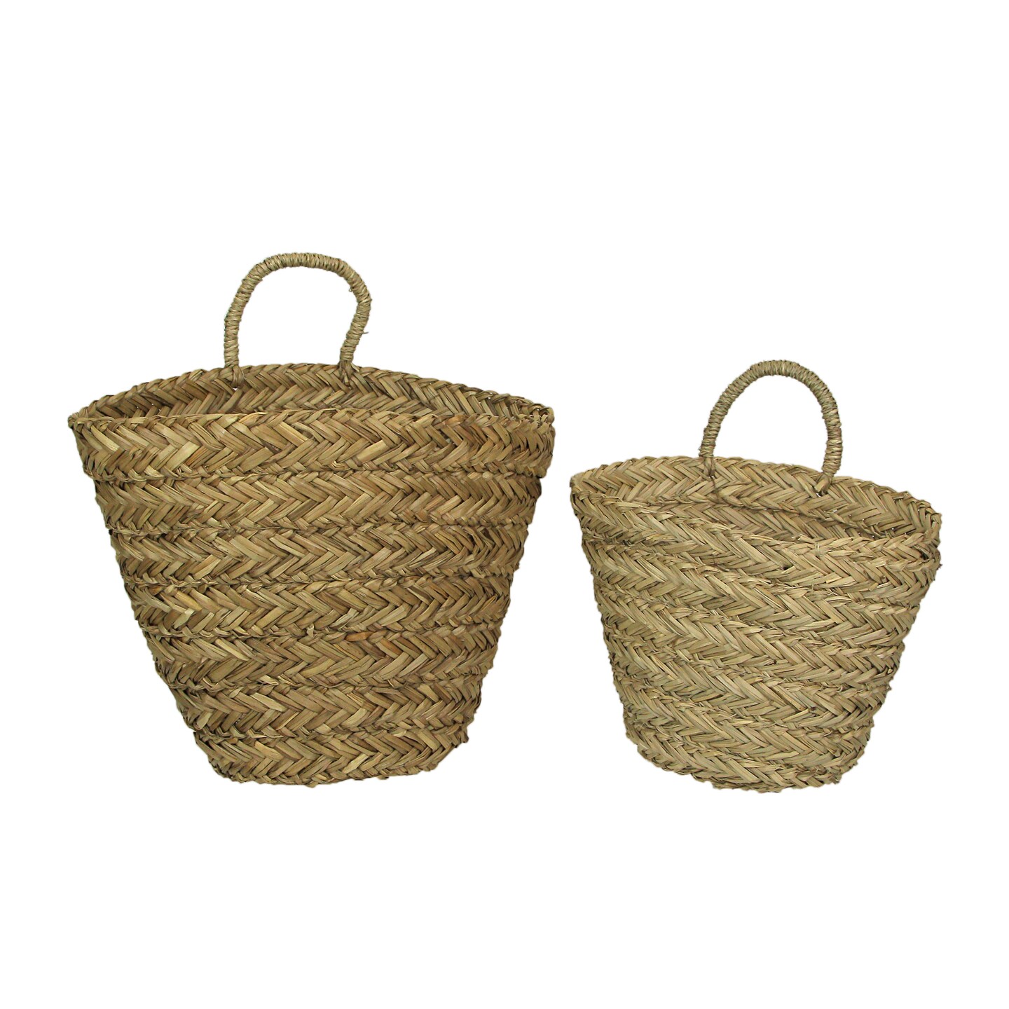 Set of 2 Woven Seagrass Basket Indoor Planters With Handle Plant Wicker Pots