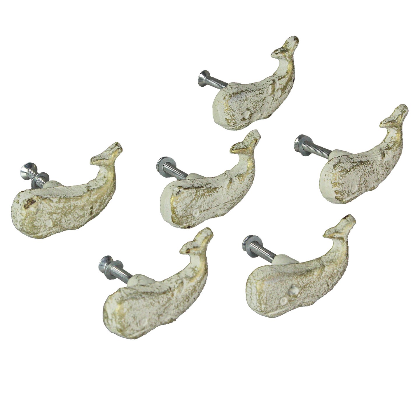 Rustic Cast Iron Whale Drawer Pull Decorative Cabinet Knob Nautical Set of 6