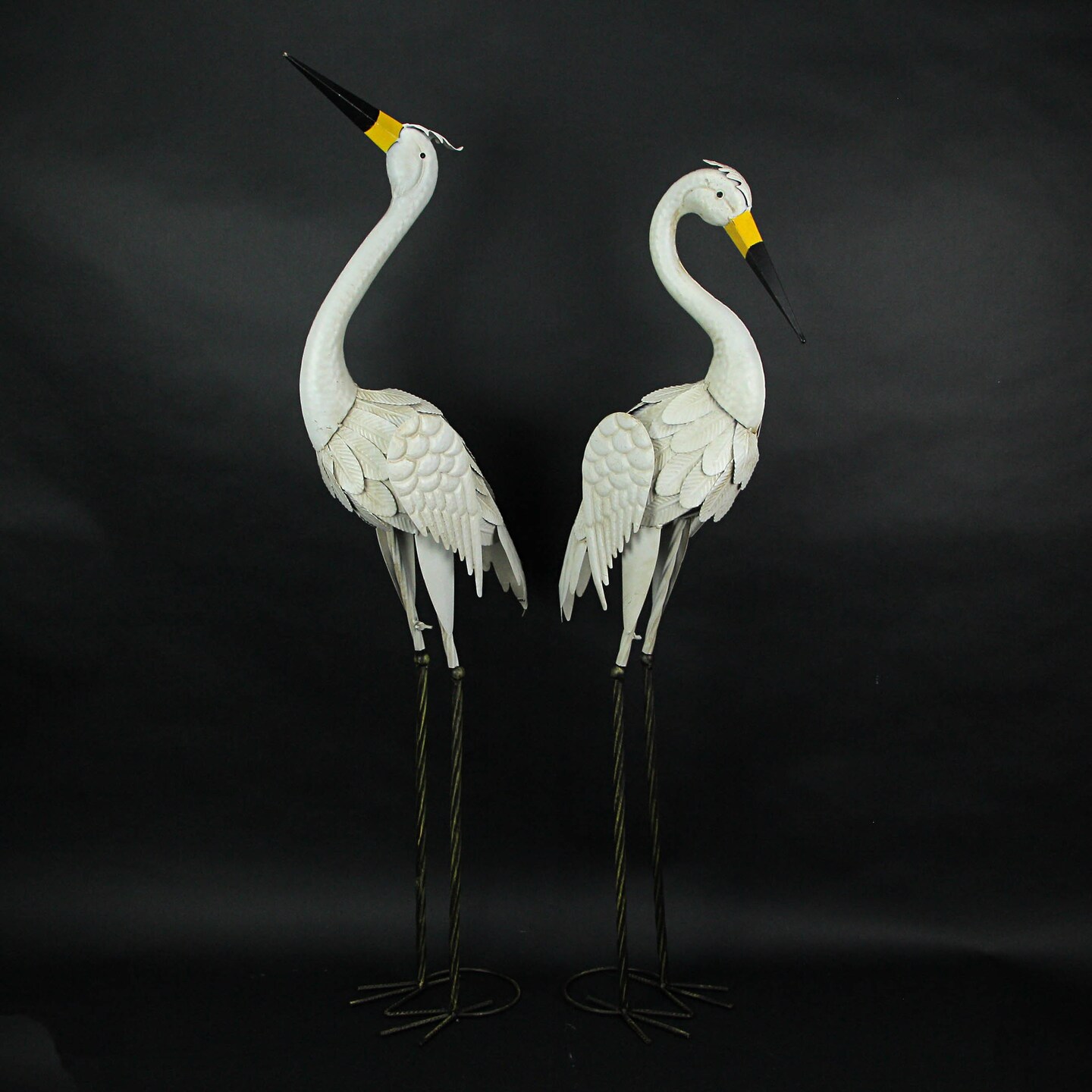 Set of 2 Metal White Heron Garden Sculptures Yard Art Decor Outdoor Decorations