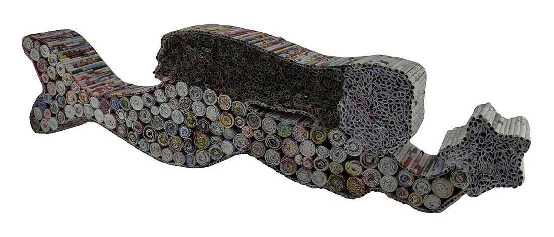 Colorful Coiled Mermaid Recycled Rolled Paper Art On Wood Sculpture 27 Inch