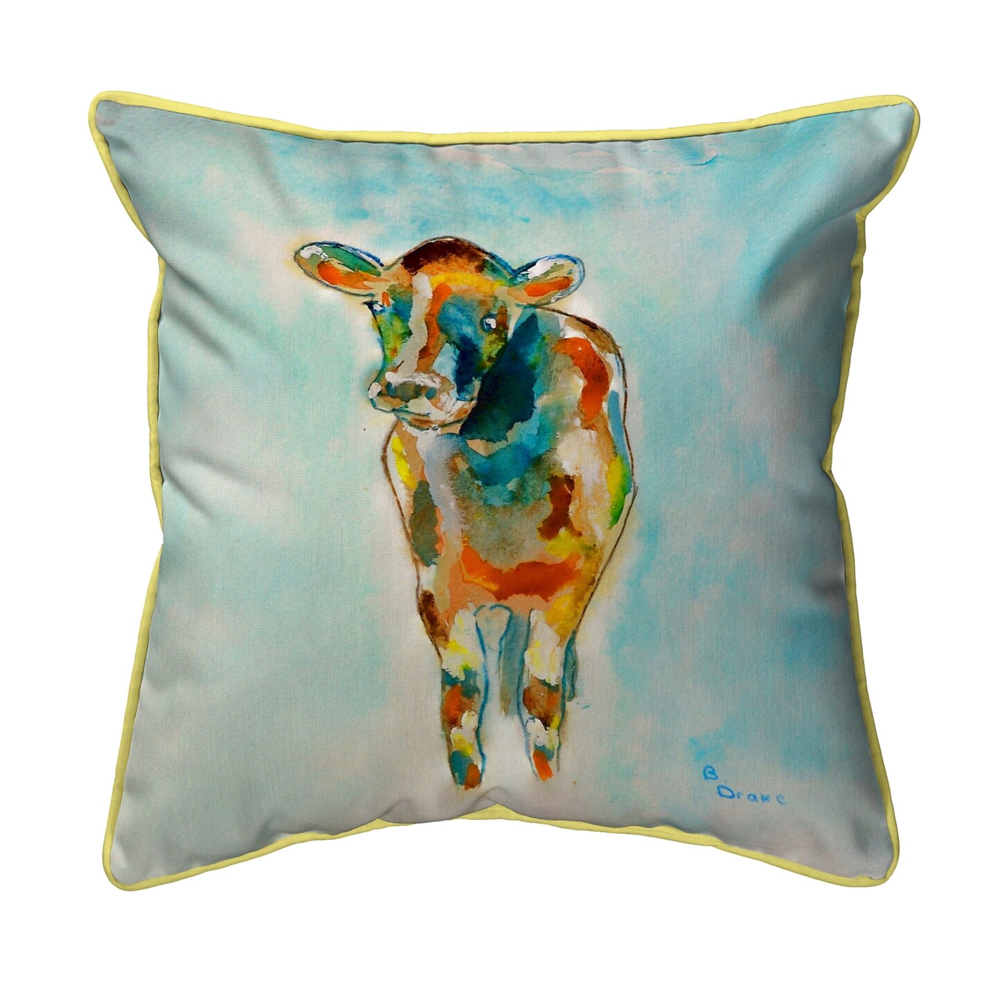 Betsy Drake Betsy&#x27;s Cow Small Indoor/Outdoor Pillow 12x12