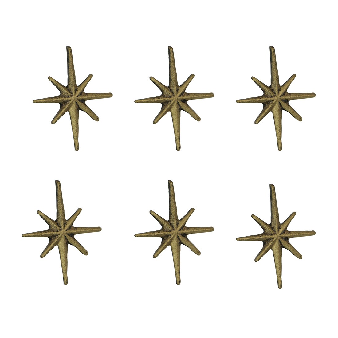 Set of 6 Antique Finish Mid Century Modern Starburst Drawer Pulls