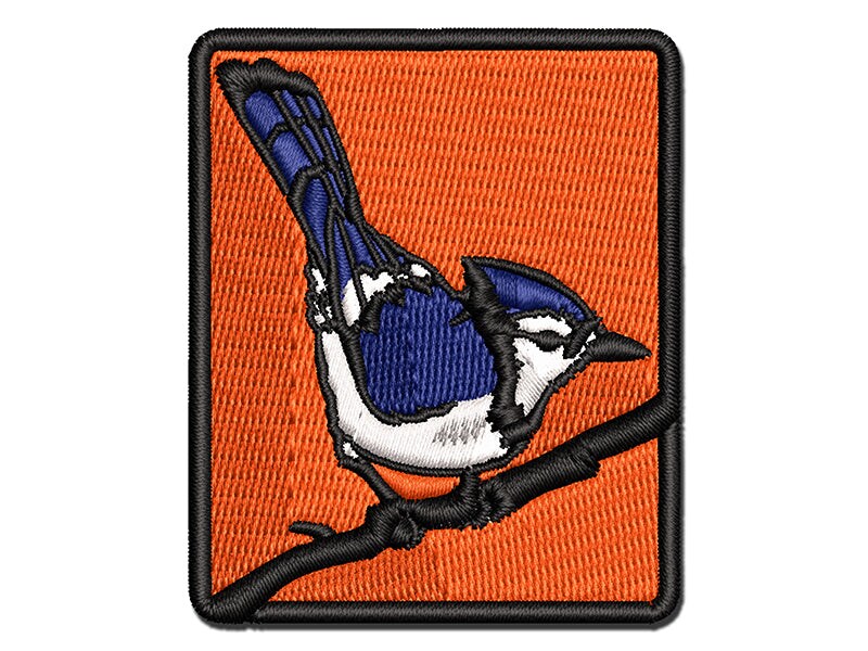 Blue Jay Bird on Branch Multi-Color Embroidered Iron-On or Hook &#x26; Loop Patch Applique