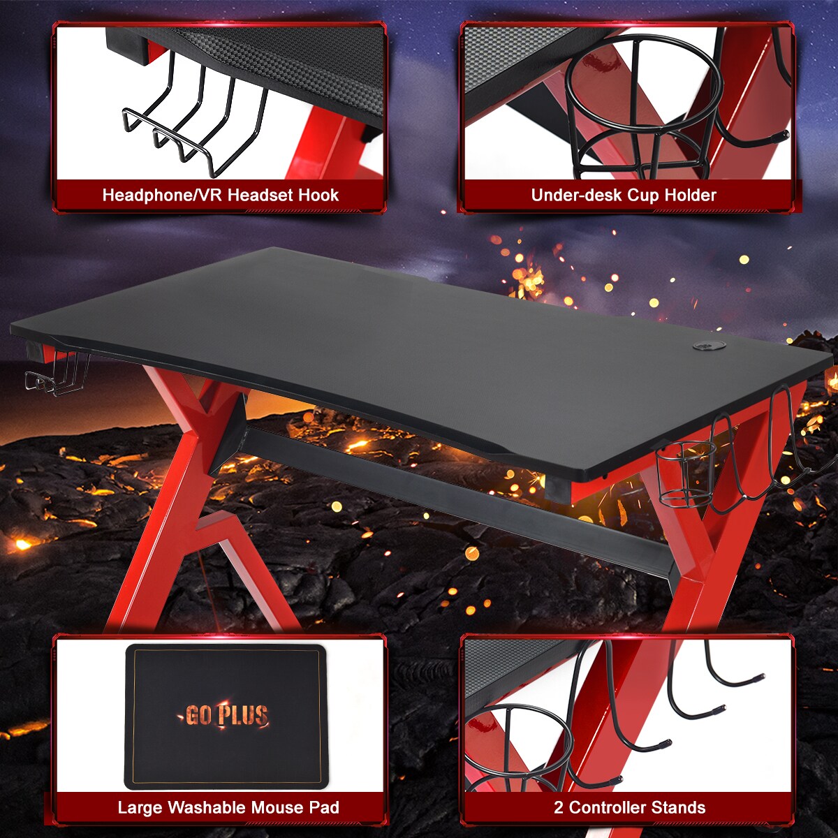 Costway Gaming Desk Computer Desk w/Controller Headphone storage Mouse Pad &#x26; Cup Holder
