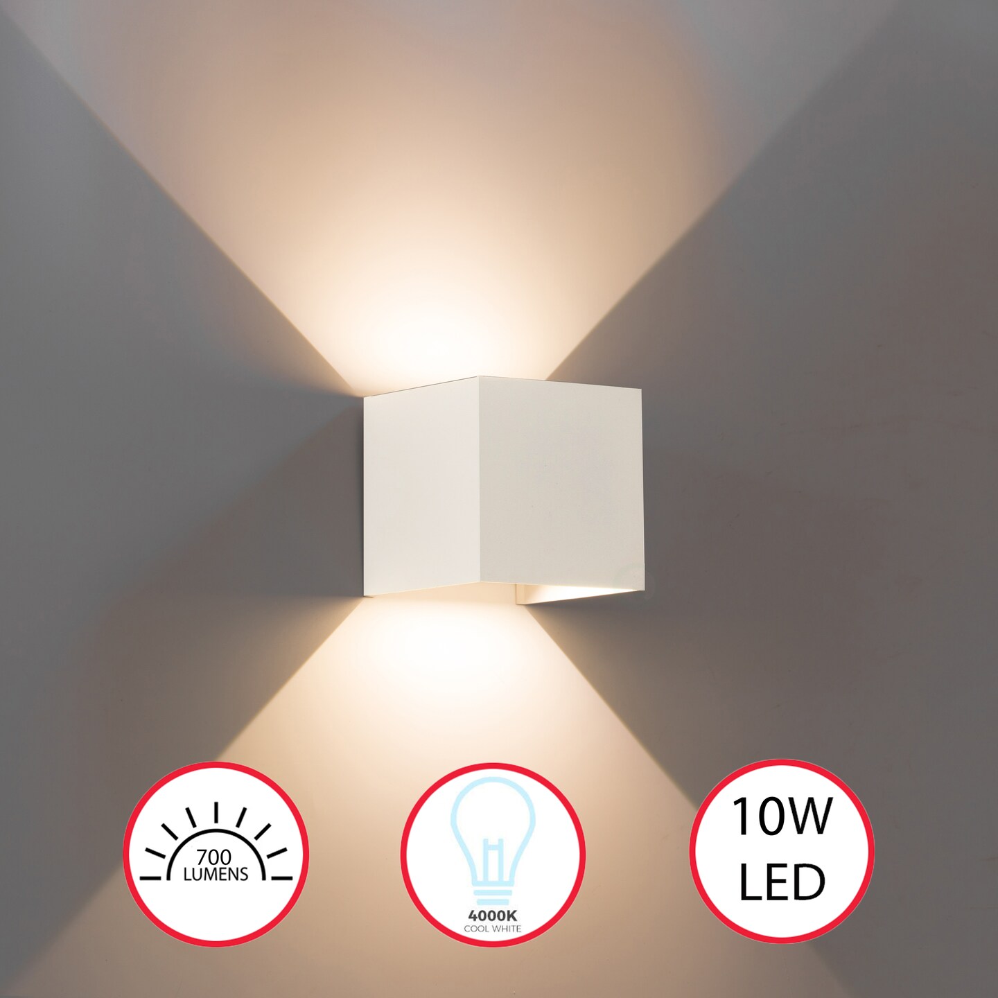 Modern Wall Sconce LED Waterproof Wall Lamp Aluminum with Adjustable Beam 10-Watt 4000K Cool White Indoor Outdoor for Bathroom Bedroom Corridor Living Room Stairs and Garden