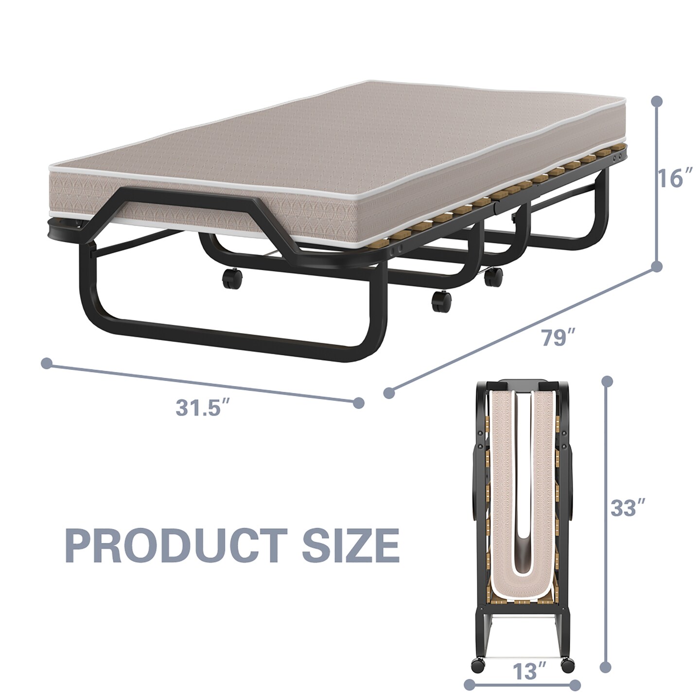 Costway Folding Bed Rollaway Guest Bed w/ Memory Foam Sturdy Metal Frame &#x26; Foam Mattress Living Room Guest Room Office Made in Italy
