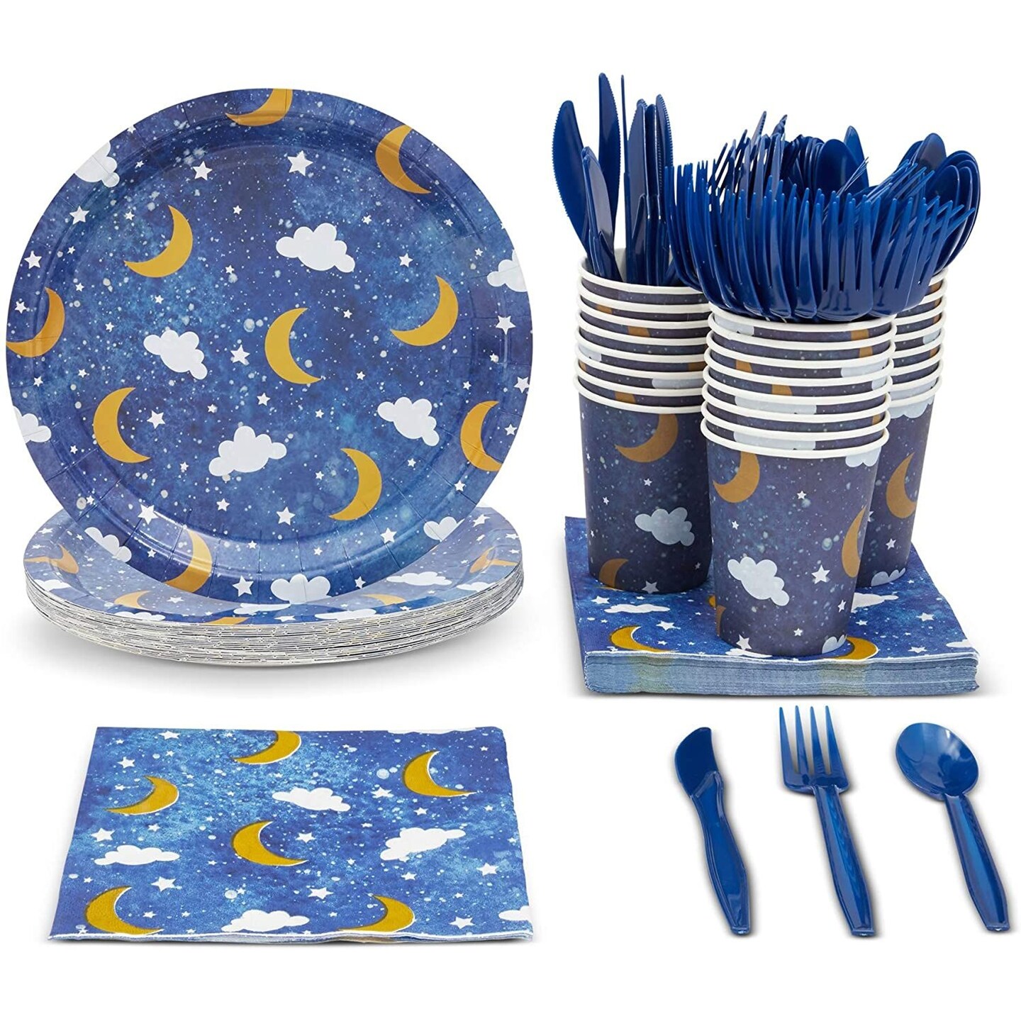 Twinkle Twinkle Little Star Baby Shower Decorations with Paper Plates, Napkins, Cups and Cutlery (Serves 24)