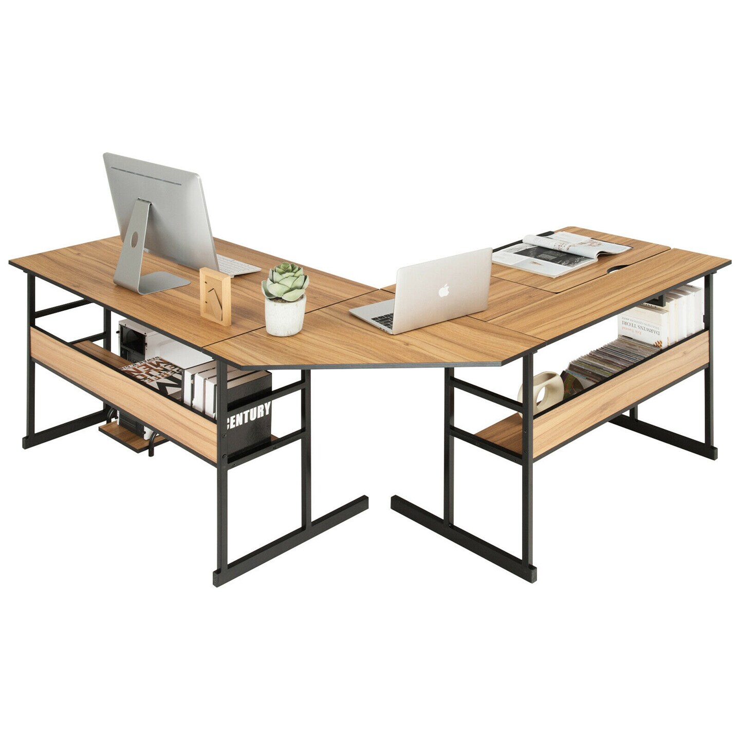 Costway L-Shaped Computer Desk Drafting Table Workstation w/ Tiltable Tabletop