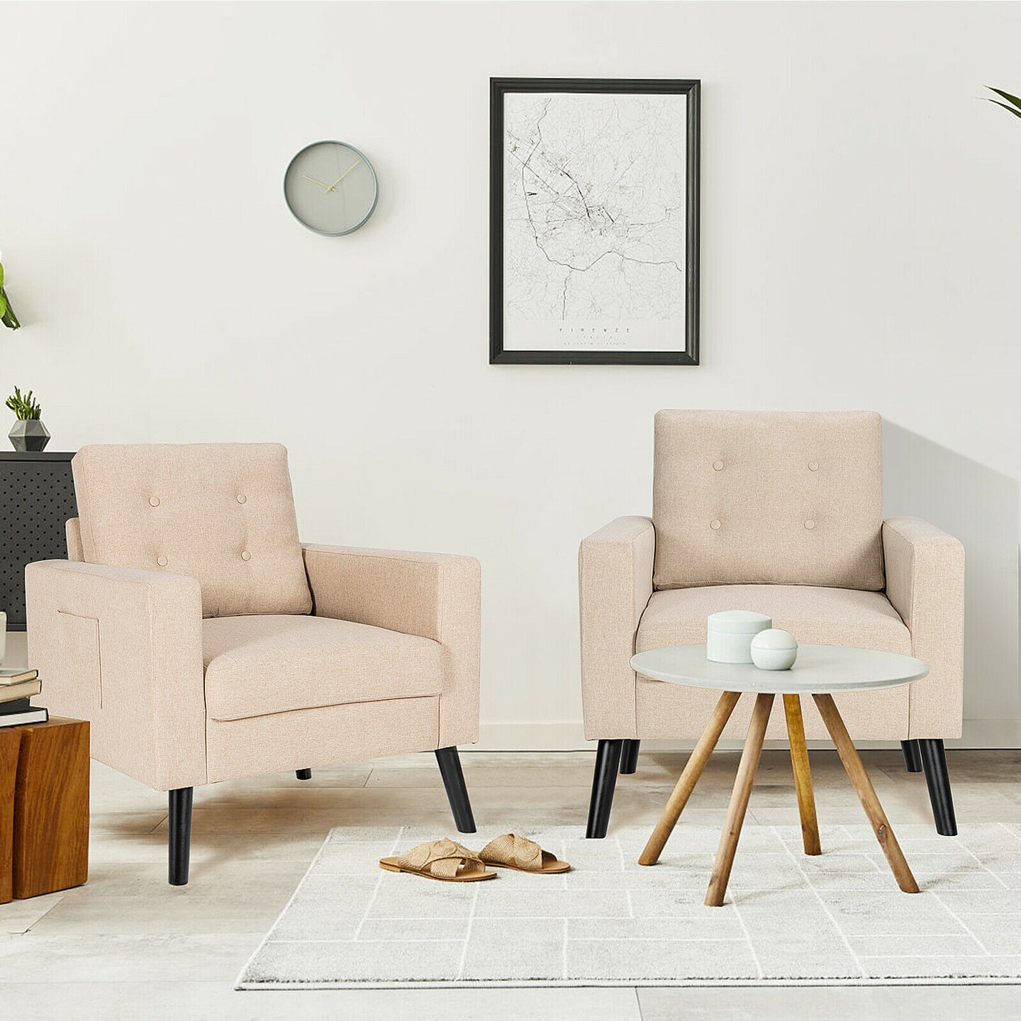 Costway Set of 2 Upholstered Accent Chair Single Sofa Armchair w/ Wooden Legs