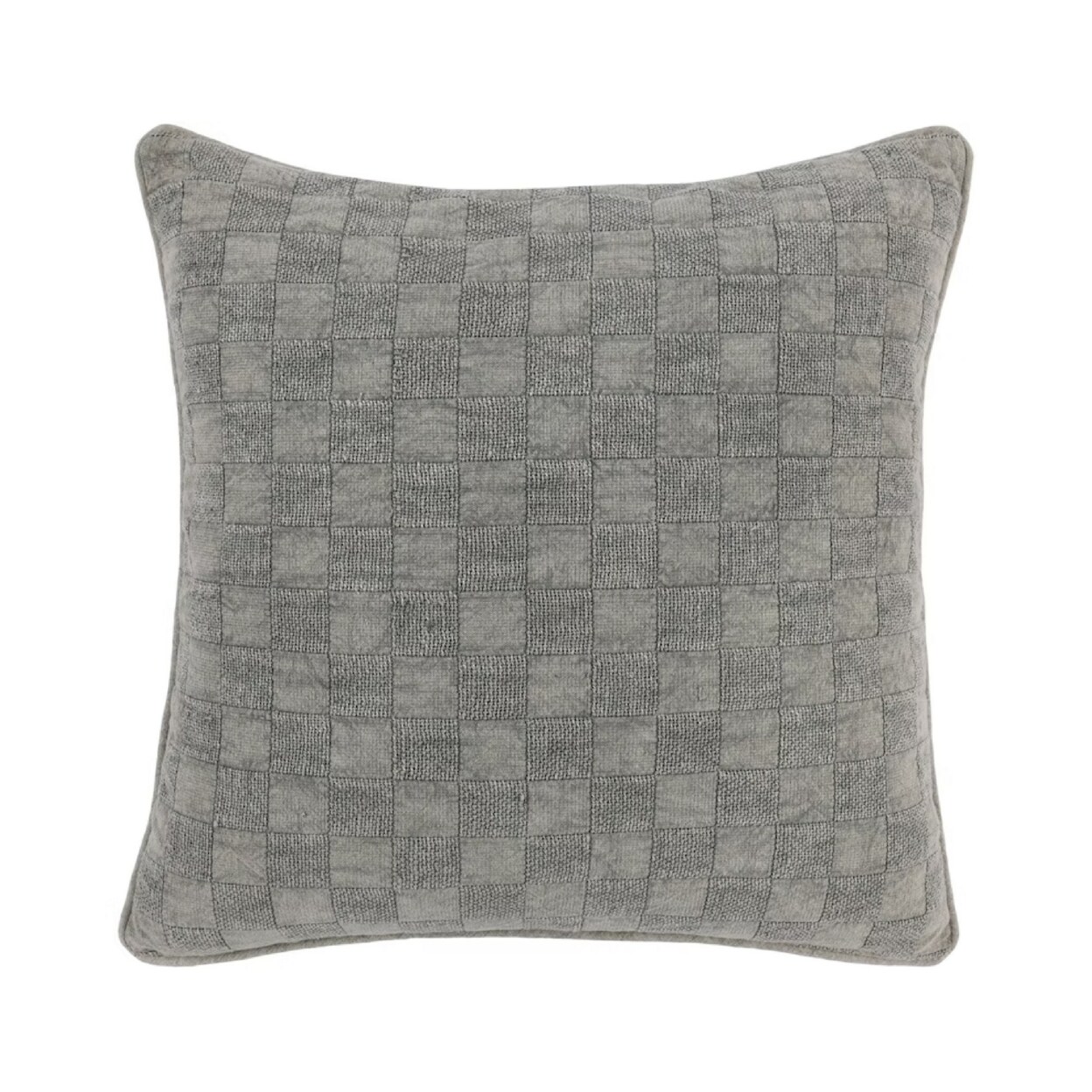 Saltoro Sherpi Giana 22 x 22 Square Soft Fabric Accent Throw Pillow, Gray Checkered Design-