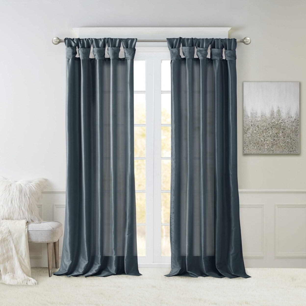 Madison Park Teal Curtains For Living room , Transitional Fabric Curtains For Bedroom , Emilia Solid Fabric Window Curtains ,