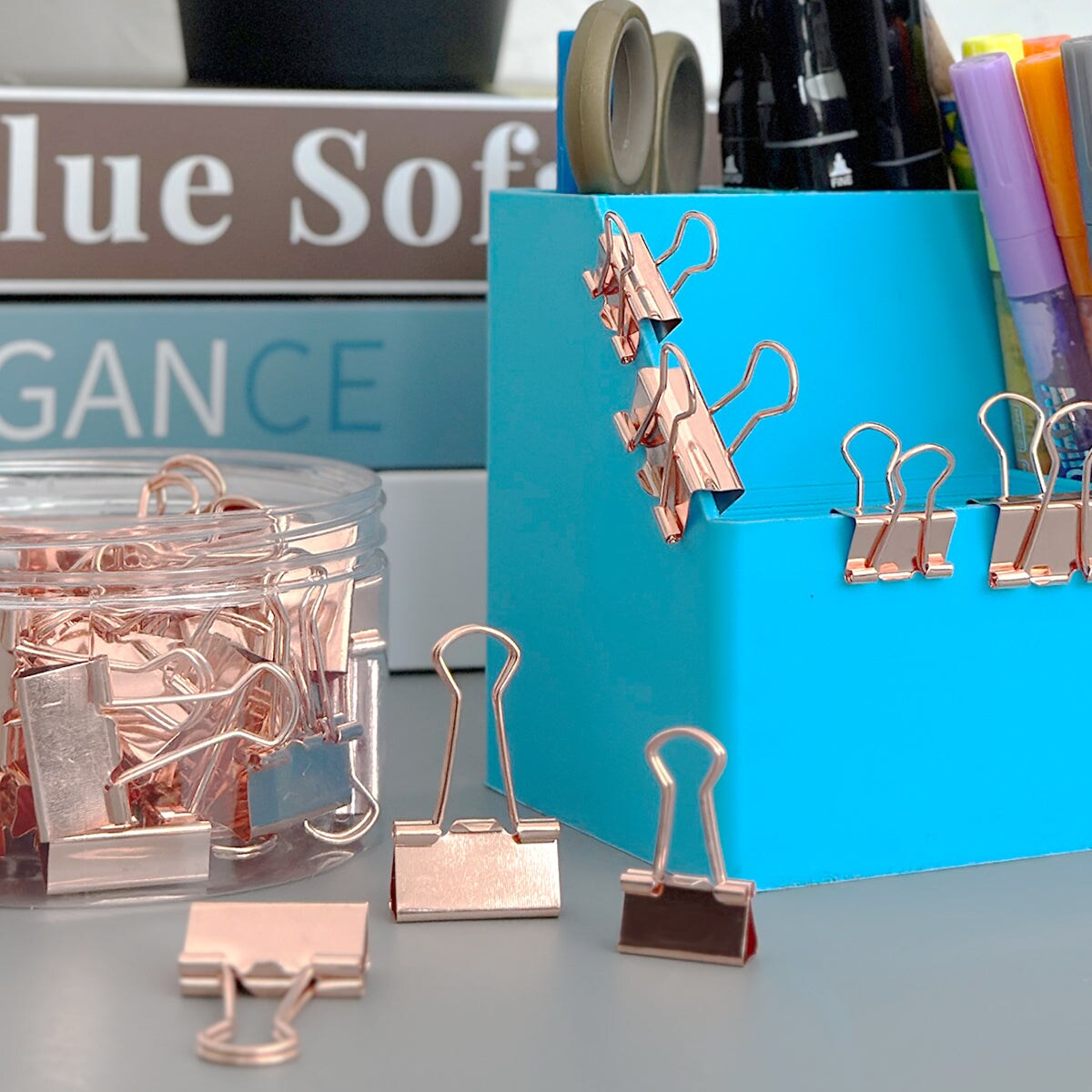 Wrapables Rose Gold Binder Clips for Office, Paper Clamps, Paper Clips