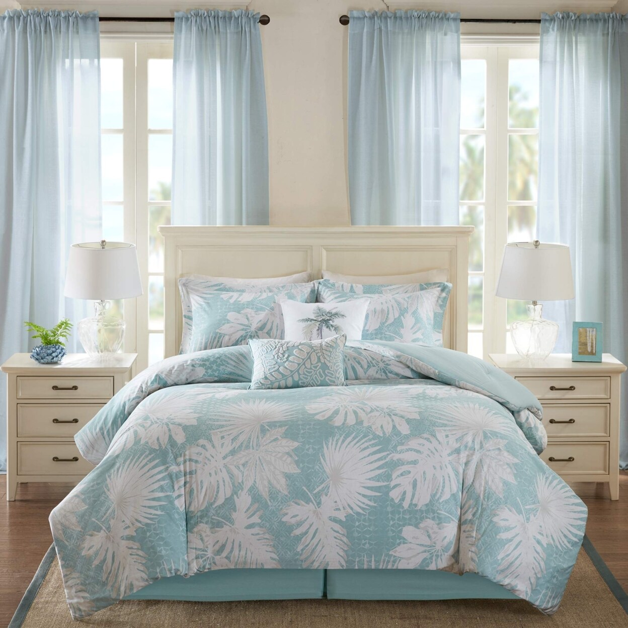 Harbor House Palm Grove Cotton Printed 6 Piece Comforter Set Blue Full