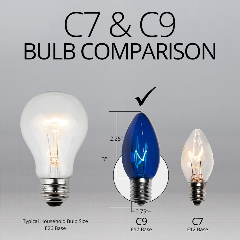 25 Bulbs - C9 Triple Dipped Transparent Blue, 7 Watt lamp