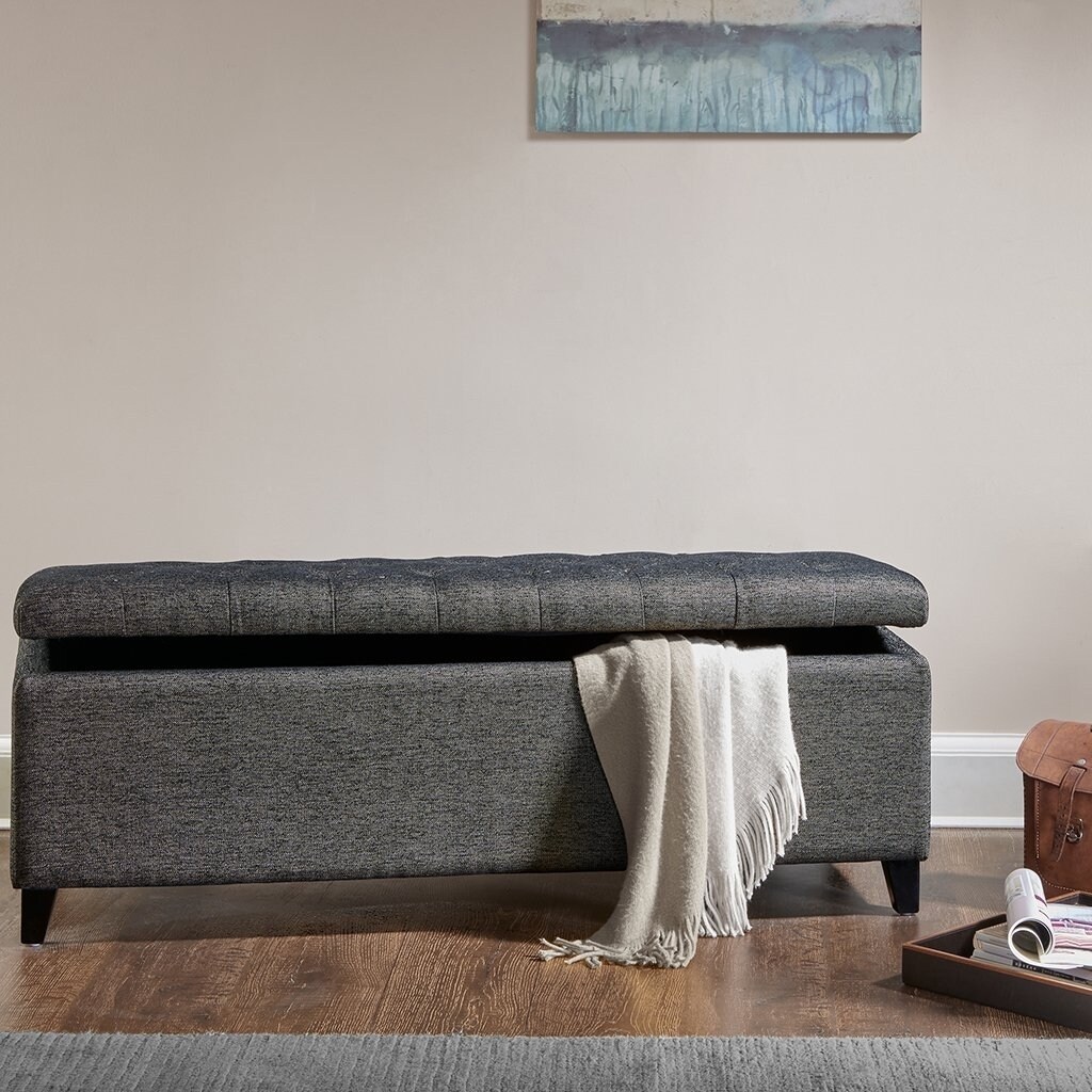 Madison Park   Shandra Tufted Top Storage Bench, Blue
