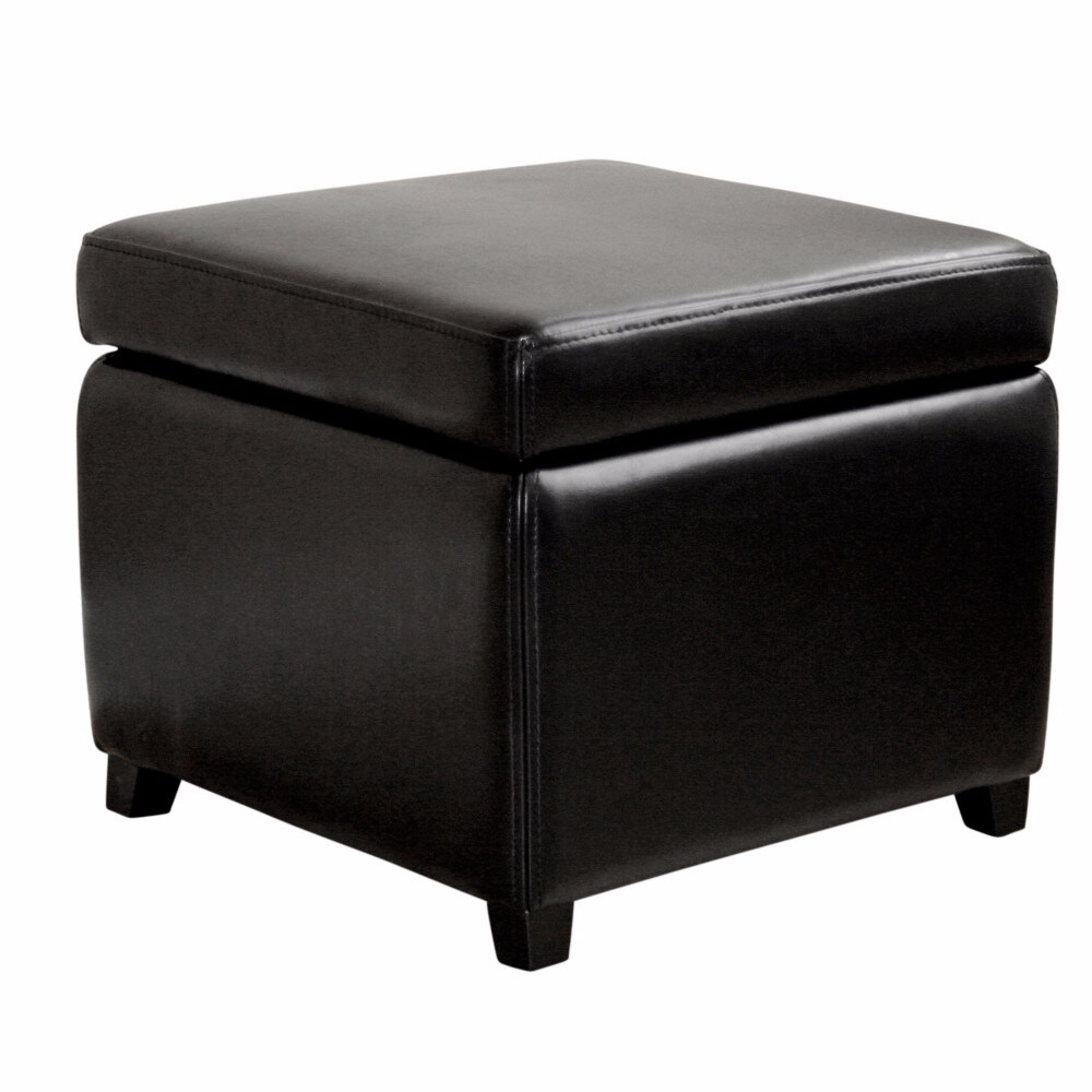 Baxton Studio   Black Full Leather Small Storage Cube Ottoman