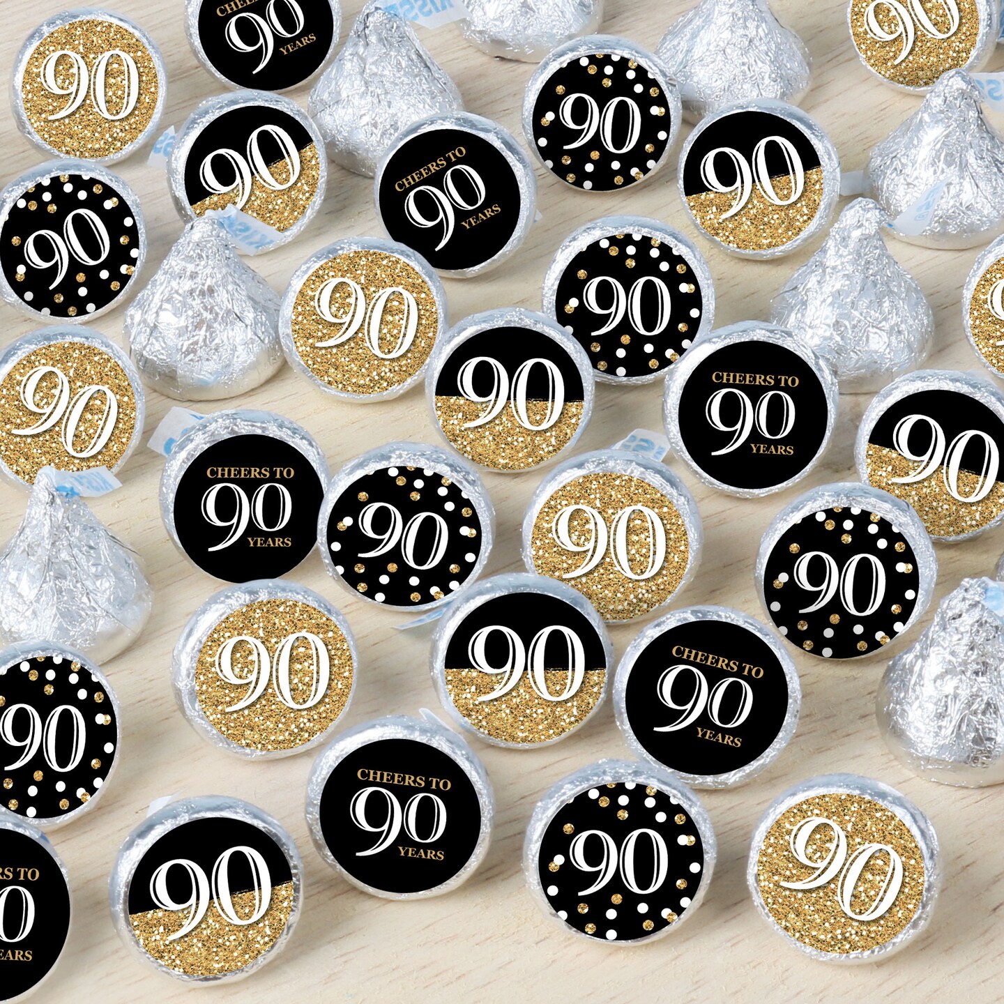 Big Dot of Happiness Adult 90th Birthday - Gold - Birthday Party Small Round Candy Stickers - Party Favor Labels - 324 Count